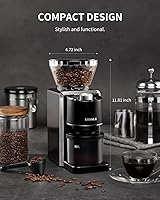Vista 8 de Molinillo de café con rebabas cónicas, molinillo eléctrico de granos de café para moler preciso, 35 ajustes, selector de 2 a 12 tazas, diseño
