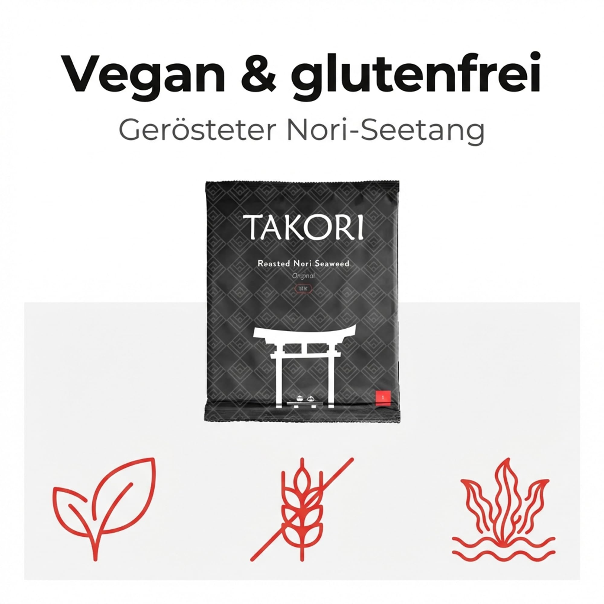 Takori Nori Blätter Original Halb 10x 100 Blatt für Sushi, Maki und Onigiri, gerösteter Nori-Seetang, gleichmäßige Textur, vegan und glutenfrei