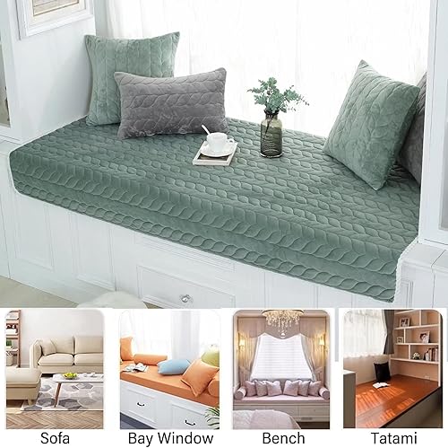 Miniatura 7 de Dxcaicc Cojines de asiento de ventana de bahía para interiores, almohadilla antideslizante de terciopelo de cristal, cojín de banco de sala de