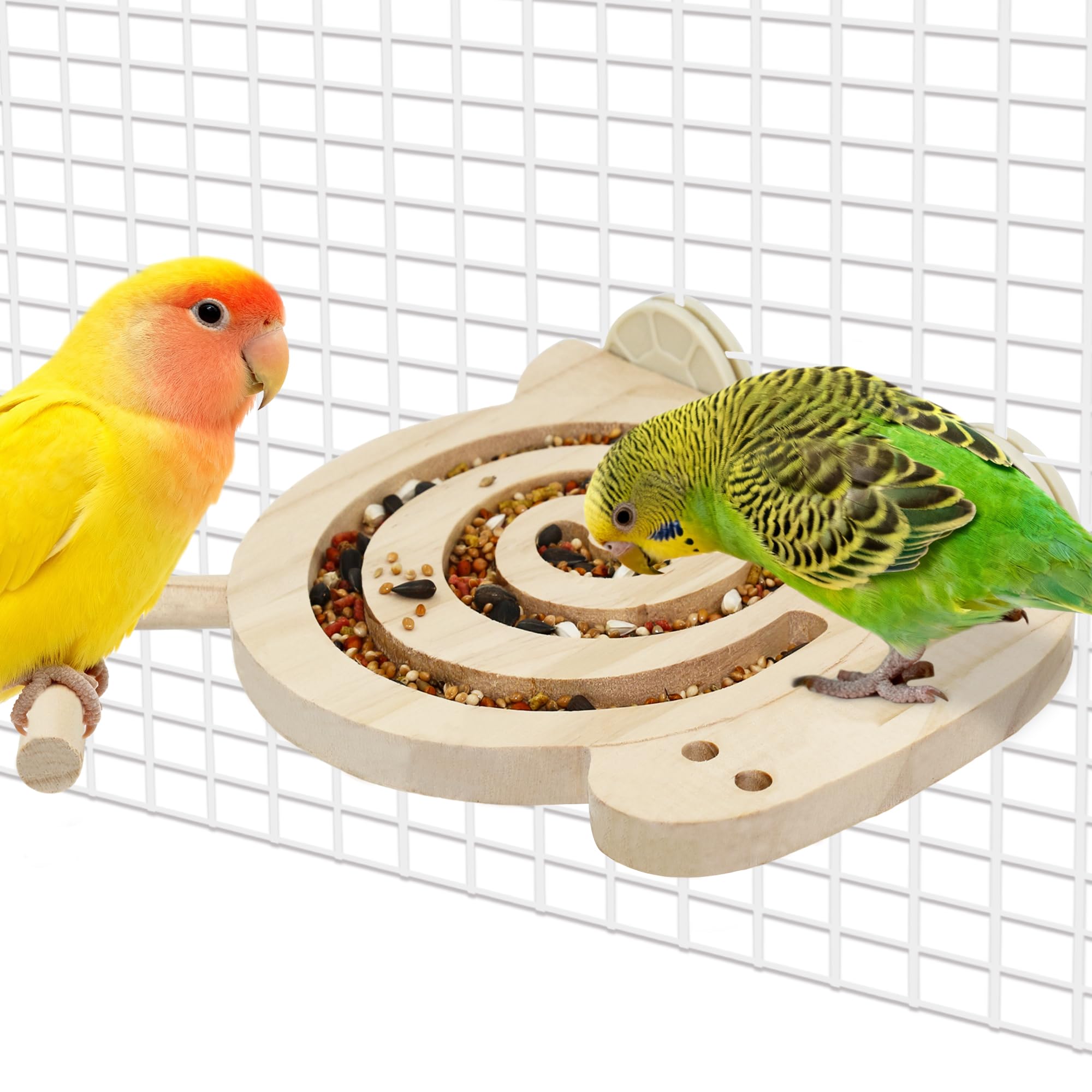 Bird Foraging Toys with Perch, Kiln-Dried Wood Bird Enrichment Toys for Slow Feeder, Parakeet Toy for Cages Reduce Seed Mess, Visible Food Design Parrot Puzzle for Novice/Older/Slow-Learning Birds