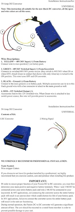 Golf Cart DC Voltage Reducer 36V/48V to 12V 30A 360W Dual Power Source Converter
