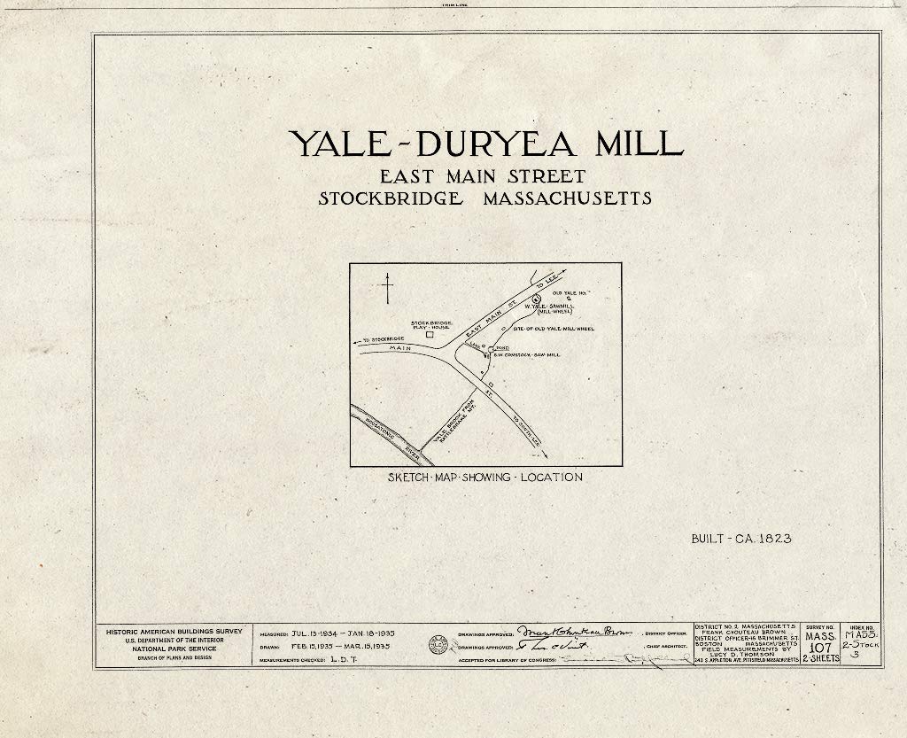 Historic Pictoric : Blueprint HABS Mass,2-Stock,3- (Sheet 0 of 2) - Yale-Duryea Mills, East Main Street, Stockbridge, Berkshire County, MA 14in x 11in