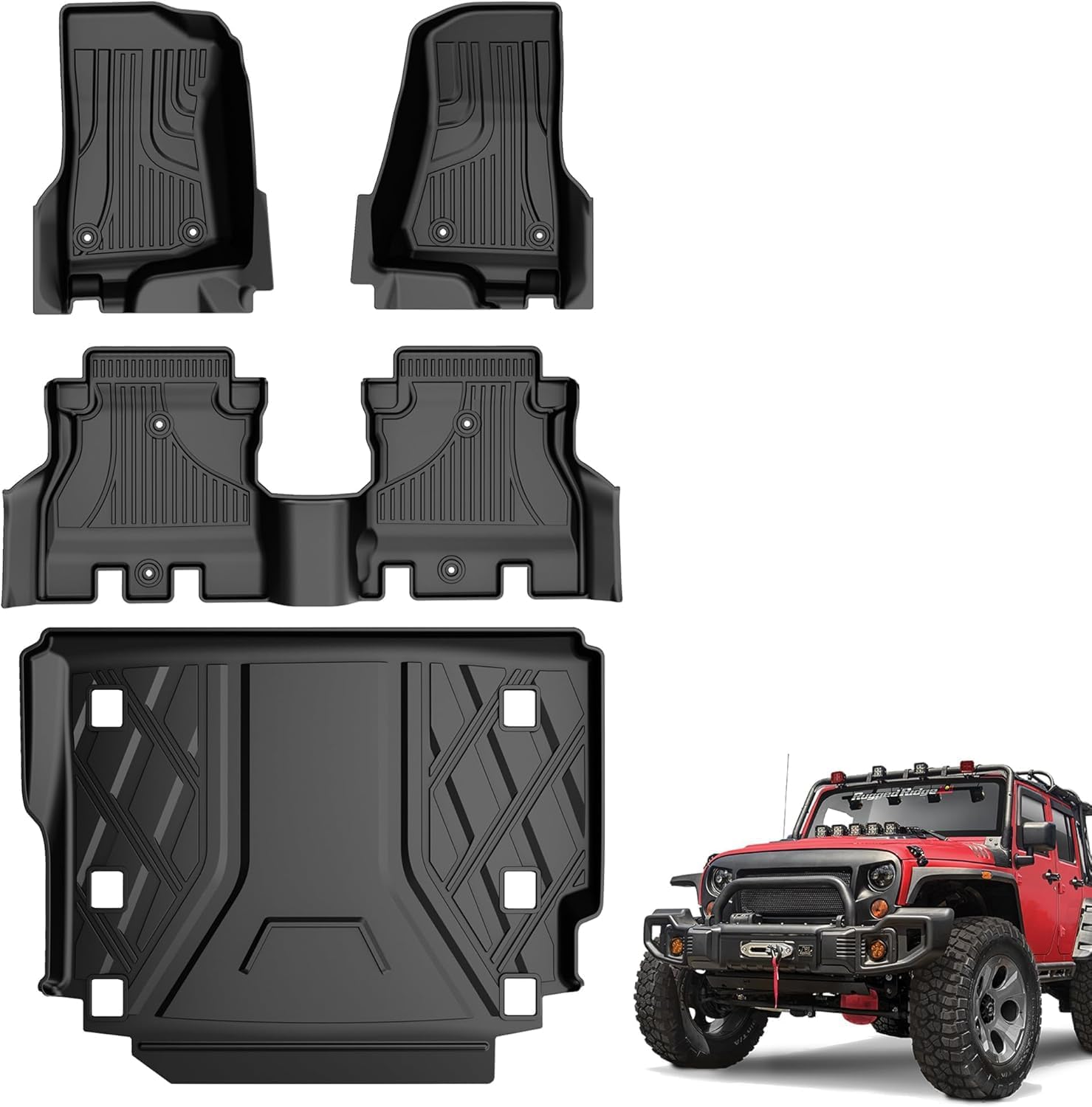 Compatible for All Weather Floor Mats Cargo Liner for Jeep Wrangler JL 2018 2019 2020 2021 2022 2023 2024 2025 2026 Accessories 4 Door Sahara Rubicon without Subwoofer (Non JK or 4XE)