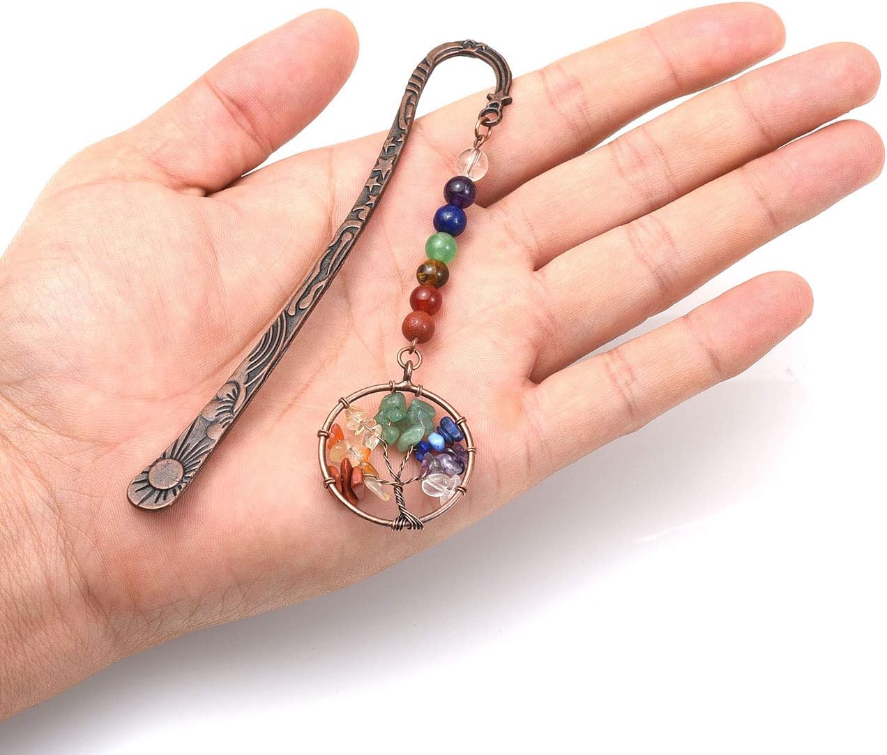 JSDDE Vintage Metal Bookmark Reiki Healing 7 Chakra Crystal Gemstone Life Tree Pendant Charm Book Marker for Women Teachers Readers Gifts - Image 5