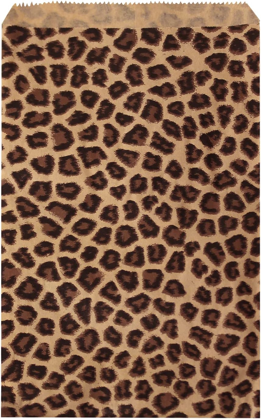 Ikee Design 200 Pcs of 8.5 x 11 Inch Flat Plain Prints Paper or Patterned Kraft Bags for Candy, Cookies, Merchandise, Party Favors, Gift Bags, Small Paper Bags, Leopard Pattern