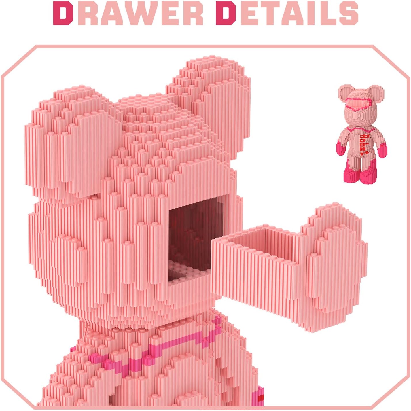 Bear Building Blocks (4500PCS) | 700% Bear Display Model | Micro 3D Animal Building Blocks with Drawer | Fluorescence Design | Idea for Home & Office Decor |3D Instruction