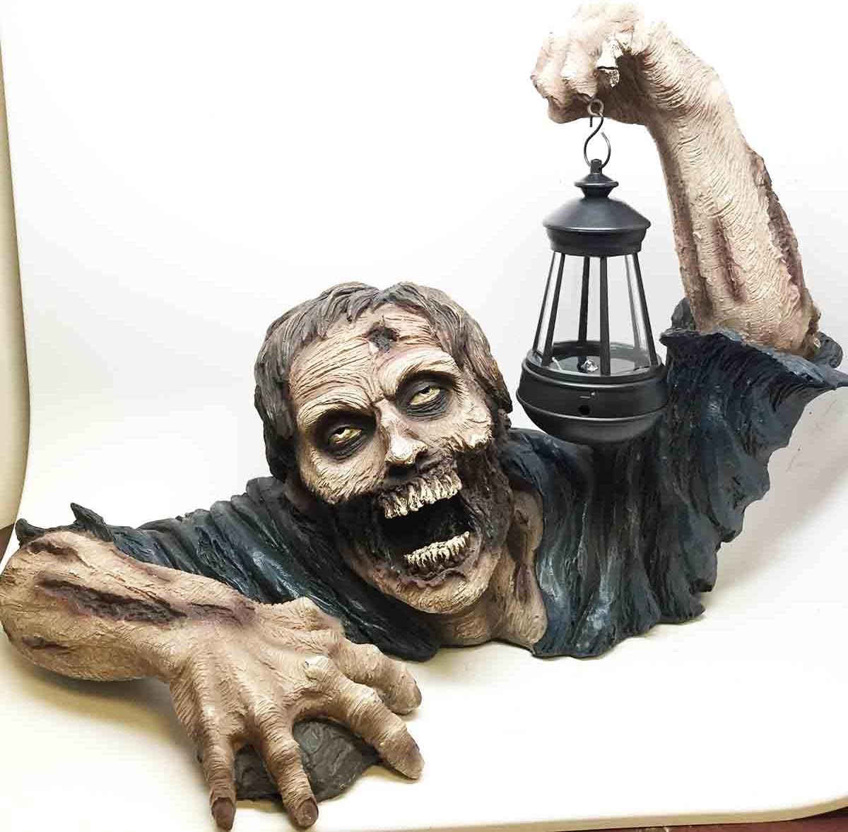 Ebros Large Head Shot Zombie Crawling Out Of Grave Solar LED Lantern Figurine "Dead Rising" 18.5 Inch Long