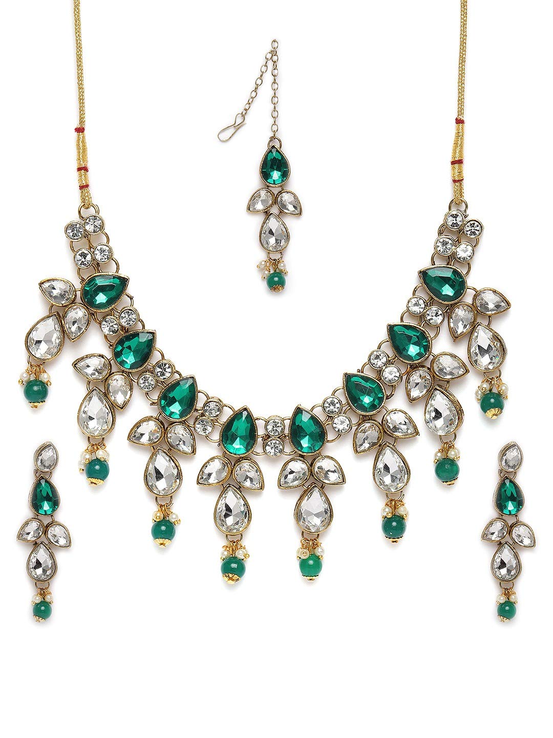 ZAVERI PEARLS Green & White Stones Wedding Collection Necklace Earring & Maangtikka Set For Women-ZPFK9970 (B08V5D33Z4) Amazon Price History, Amazon Price Tracker