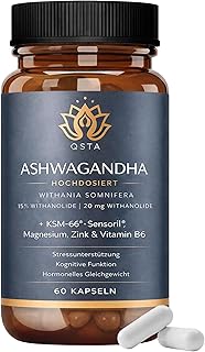 Ashwagandha KSM-66 Kapseln Hochdosiert mit Sensoril (15-20% Withanolide) | für Tiefschlaf, Cortisol, Wohlbefinden, Energie & Konzentration - 2 Monate