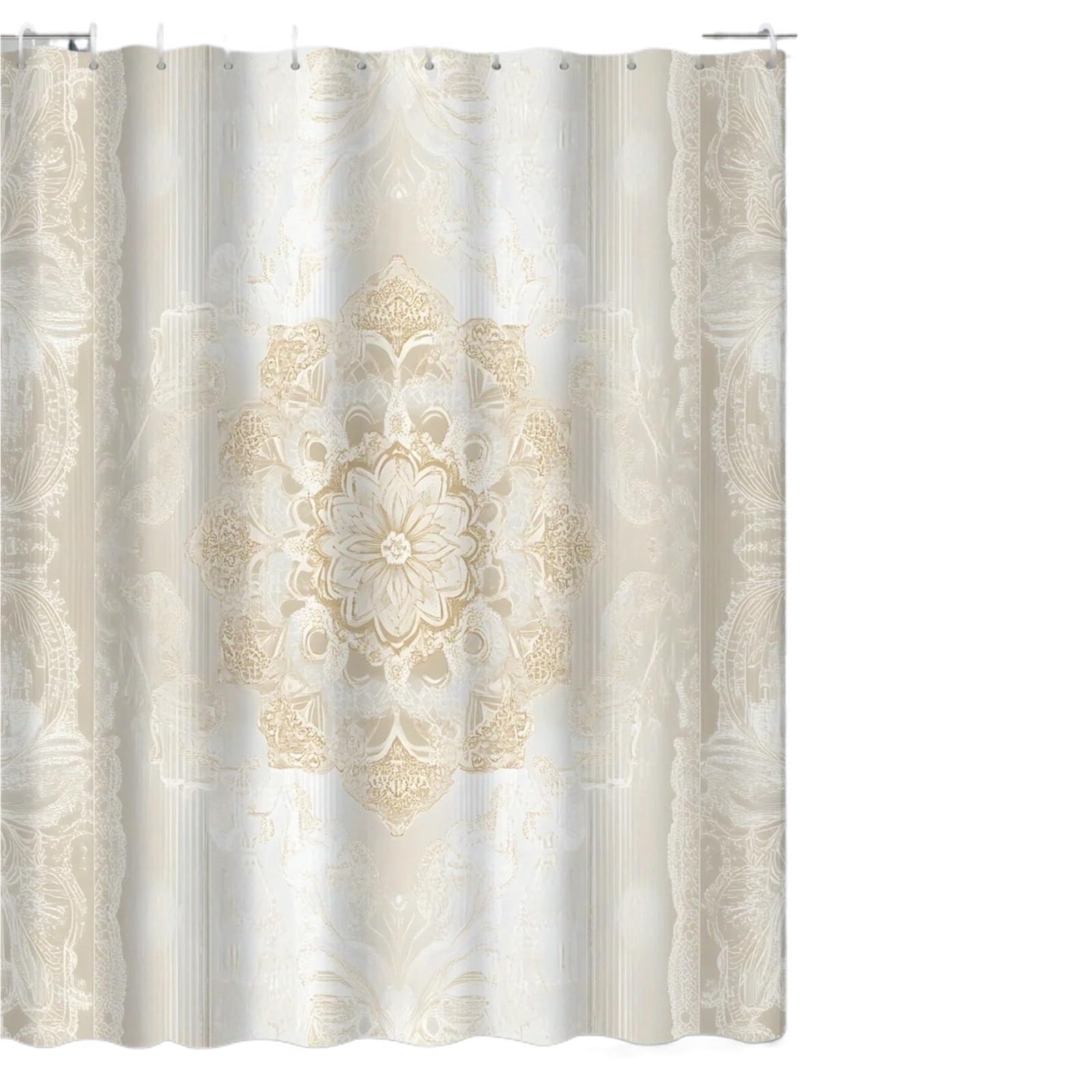 MZSKLW Shower Curtain 1pc Bohemian Style Golden Yellow Mandala Pattern Printed Shower Curtain, Polyester Fabric With 12 Hooks, Bath