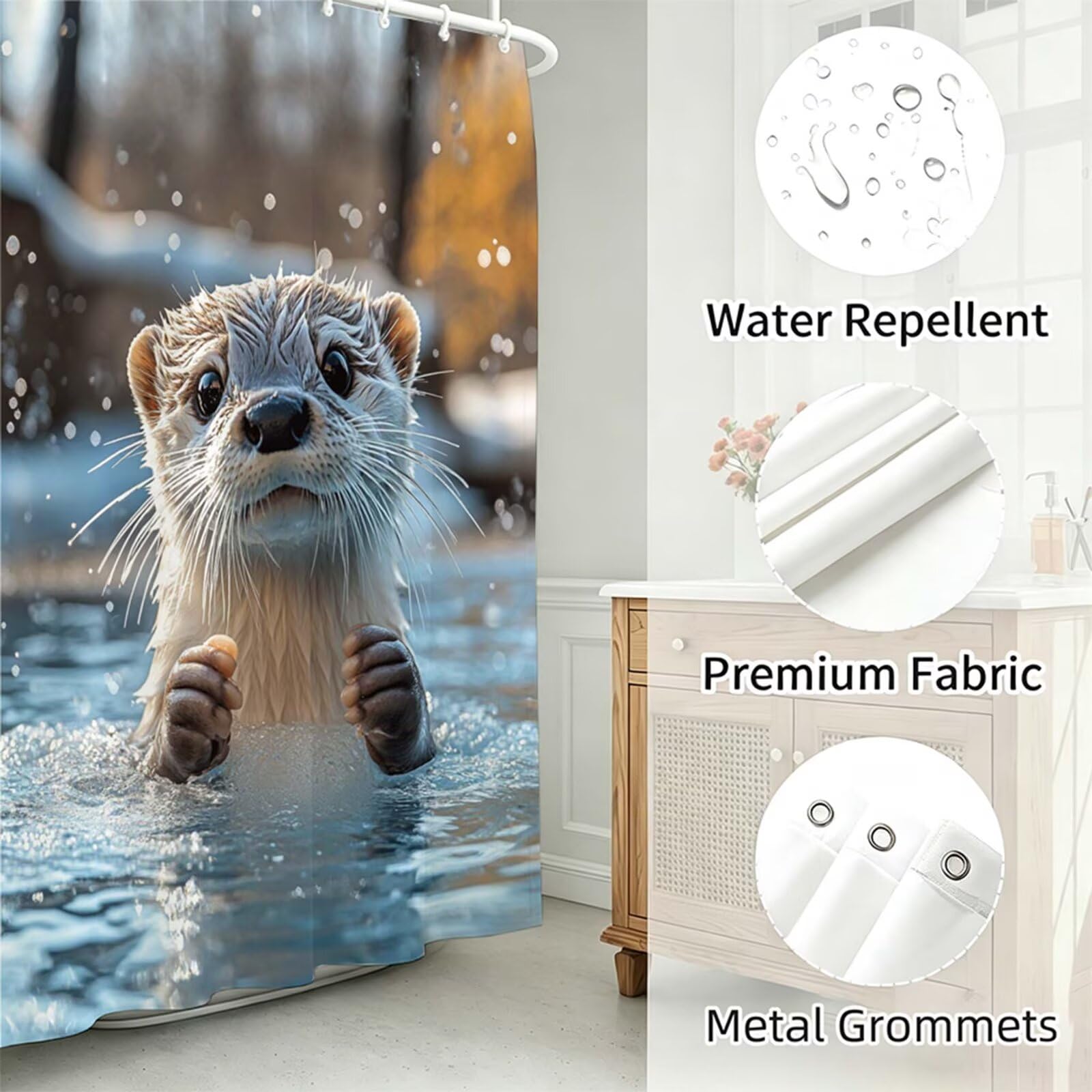 Duschvorhang braun, Polyester Stoff aus Textil – Wasserdicht – Waschbar – Inkl 12 Ringe – Badewannenvorhang für Dusche & Badewanne, Shower Curtains 230x180cm Mizuki J-721