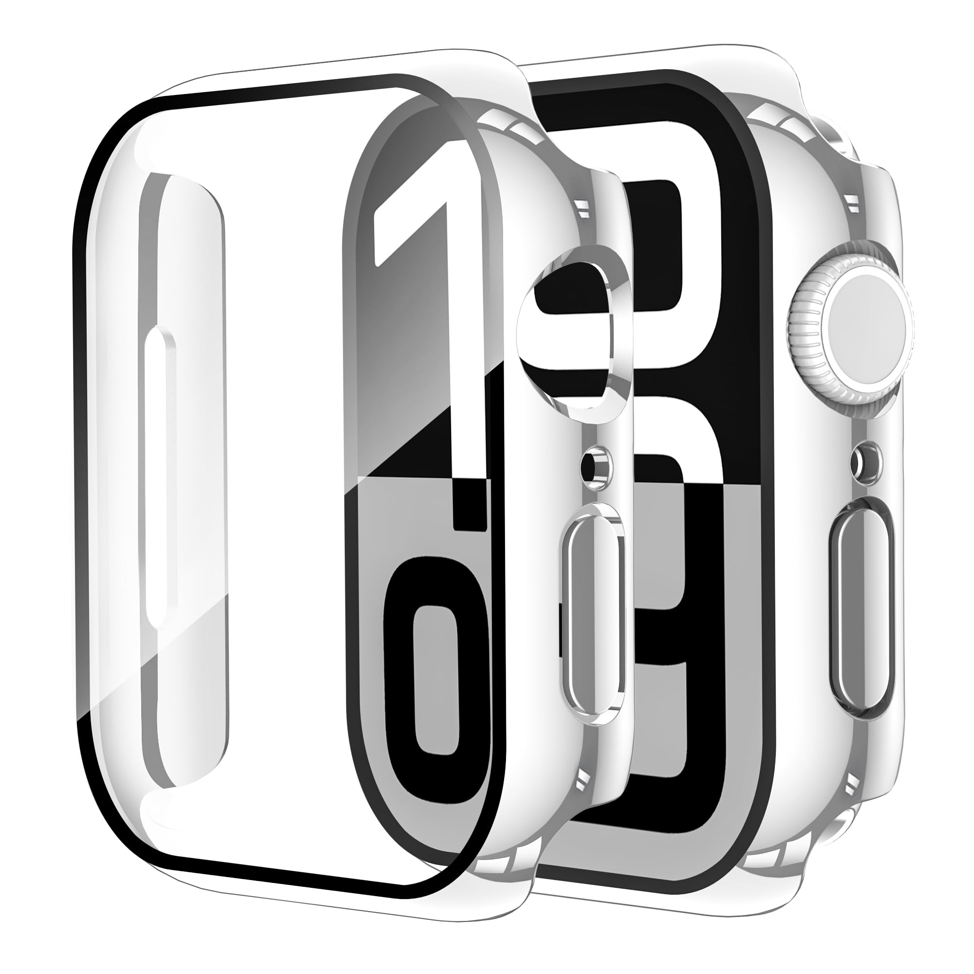 Smiling 2 Pack Case Compatible with Apple Watch Series 11 (2025)/Series 10 46mm with Tempered Glass Screen Protector, Hard PC Case Scratch-Resistant Overall Protective Cover- 1 Black + 1 Silver