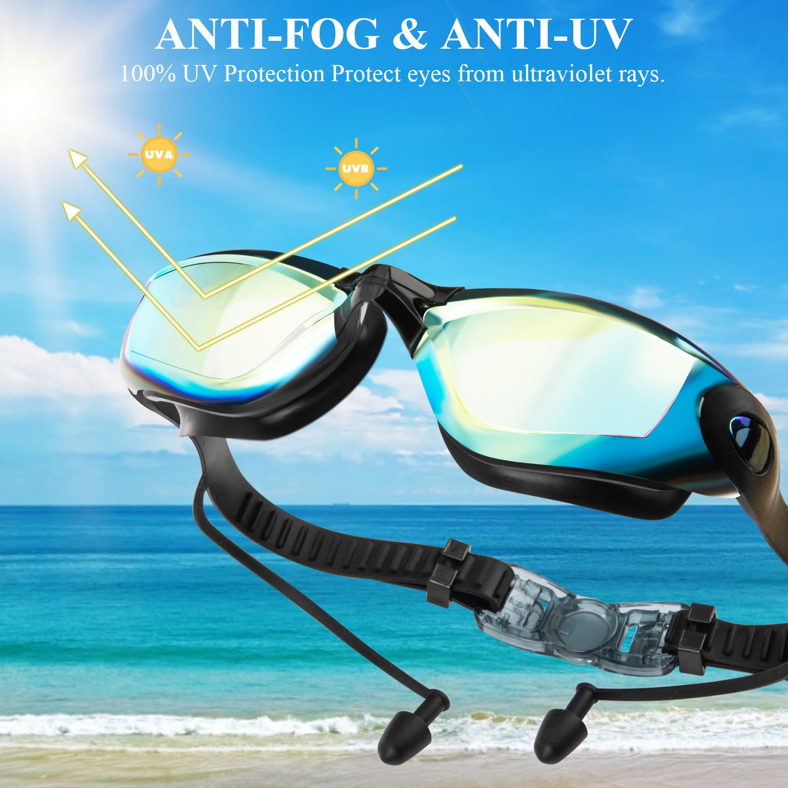 BGYTWEYTD Swim Goggles,Swimming Goggles No Leaking Anti Fog UV Full Protection with Nose Clip Earplugs,Swim Pool Goggles for Adult Men Women Youth