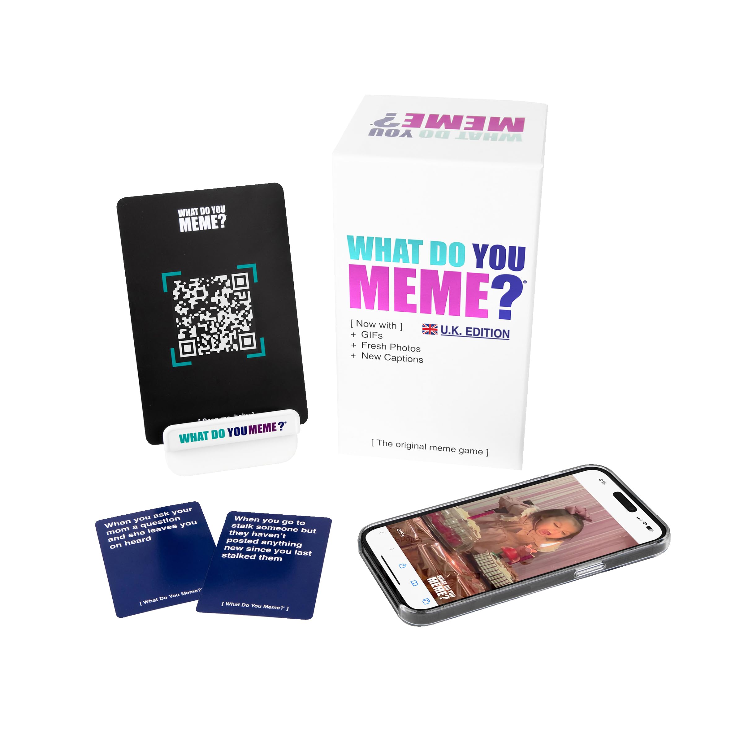 WHAT DO YOU MEME? Gioco principale (nuova edizione del Regno Unito) ora include GIF di Relatable, il gioco essenziale per adulti per gli amanti dei meme ora con contenuti aggiornati, ideale per giochi