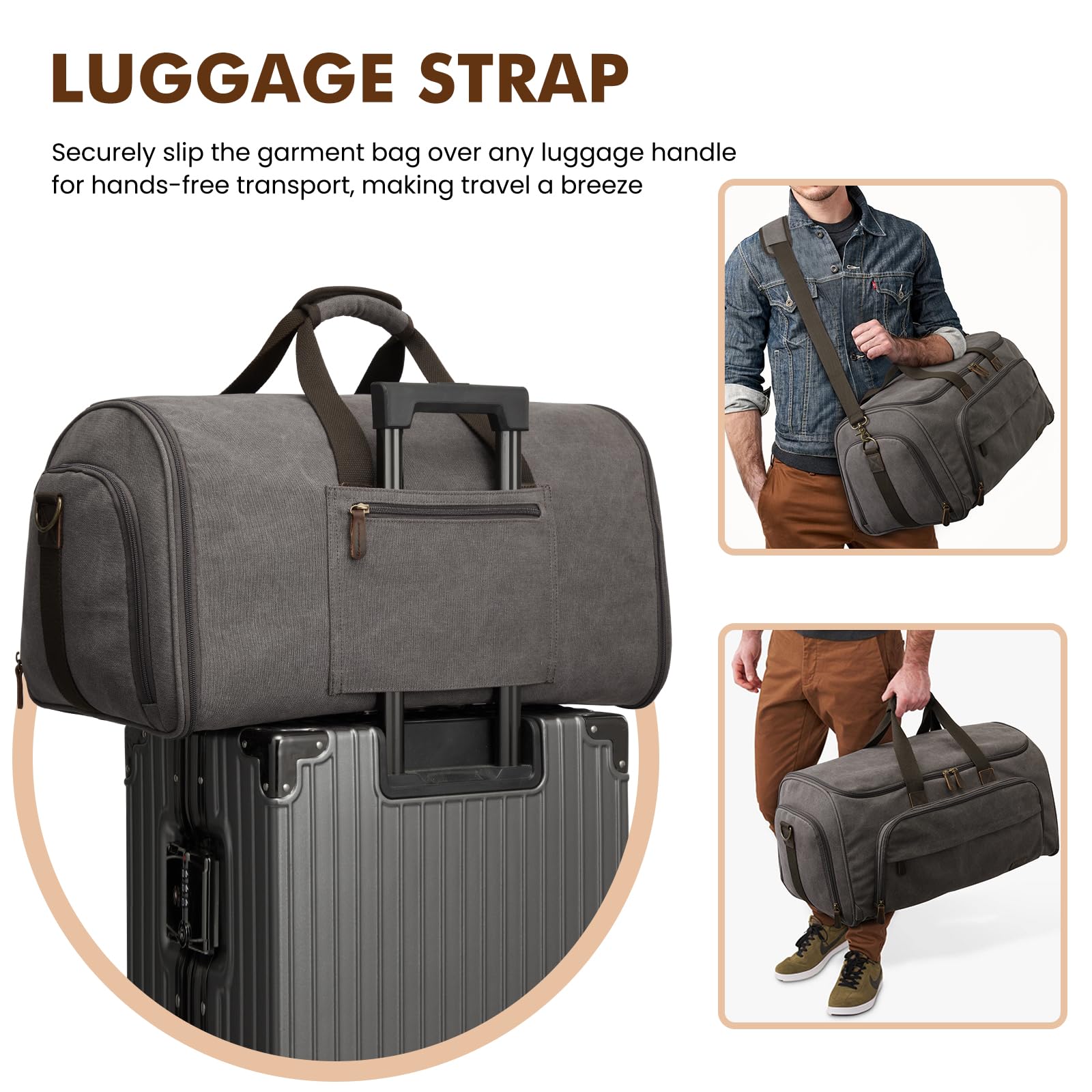 S-Zone Bolsa de Equipaje de Mano para Viajes, Bolsa de Ropa Convertible, Bolsa de Viaje, Bolsa de Traje para Hombres y Mujeres, 2 en 1, Maleta Colgante, Bolsa de Viaje de Negocios con Neceser, Gris