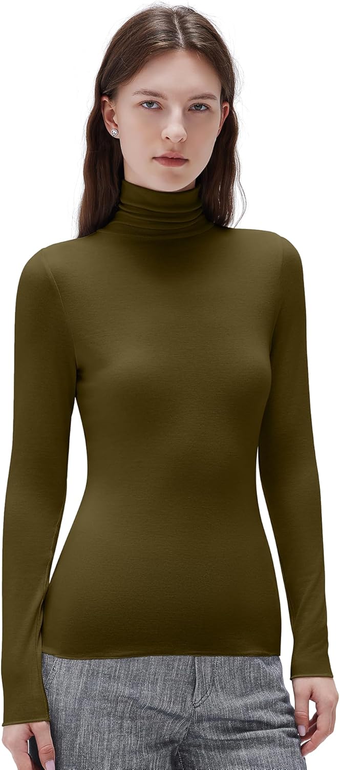 SUUKSESS Women Cashmere Blend Turtleneck Long Sleeve Shirt Fitted Fall Basic Thermal Tops Fall Fashion