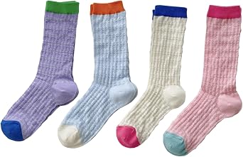 Womens Sheer Socks Breathable Cutout Glass Silk Crew Socks Cute Colorful Thin Socks for Women Girls 3-6 Pairs