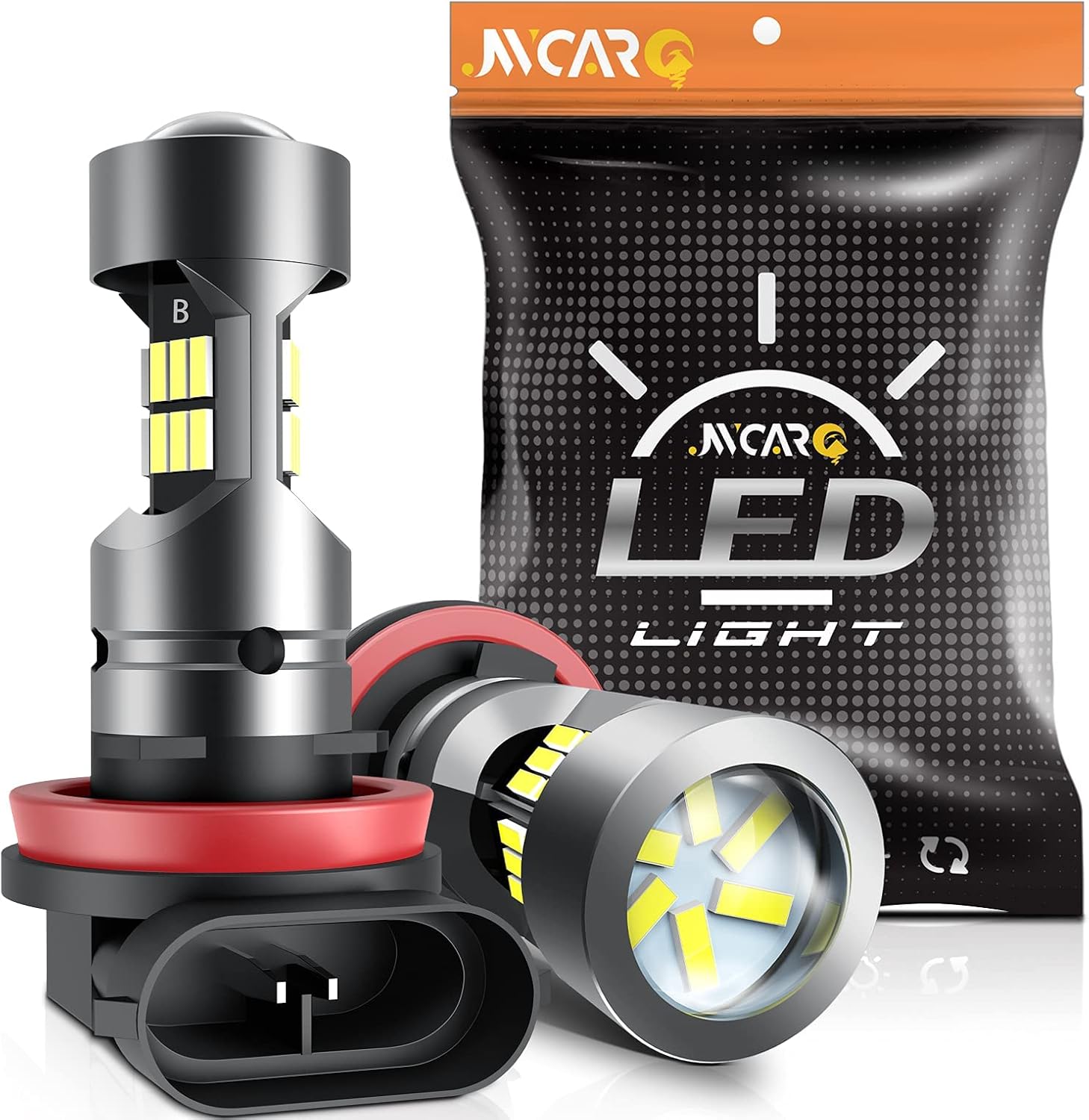 JWCARO H11 LED Fog Light Bulbs, 15W 6000 Lumens Super Bright 30 SMD Chips, 6000K Xenon White, H8 H9 H16 LED Bulbs, 360-degree Illumination, Pack of 2