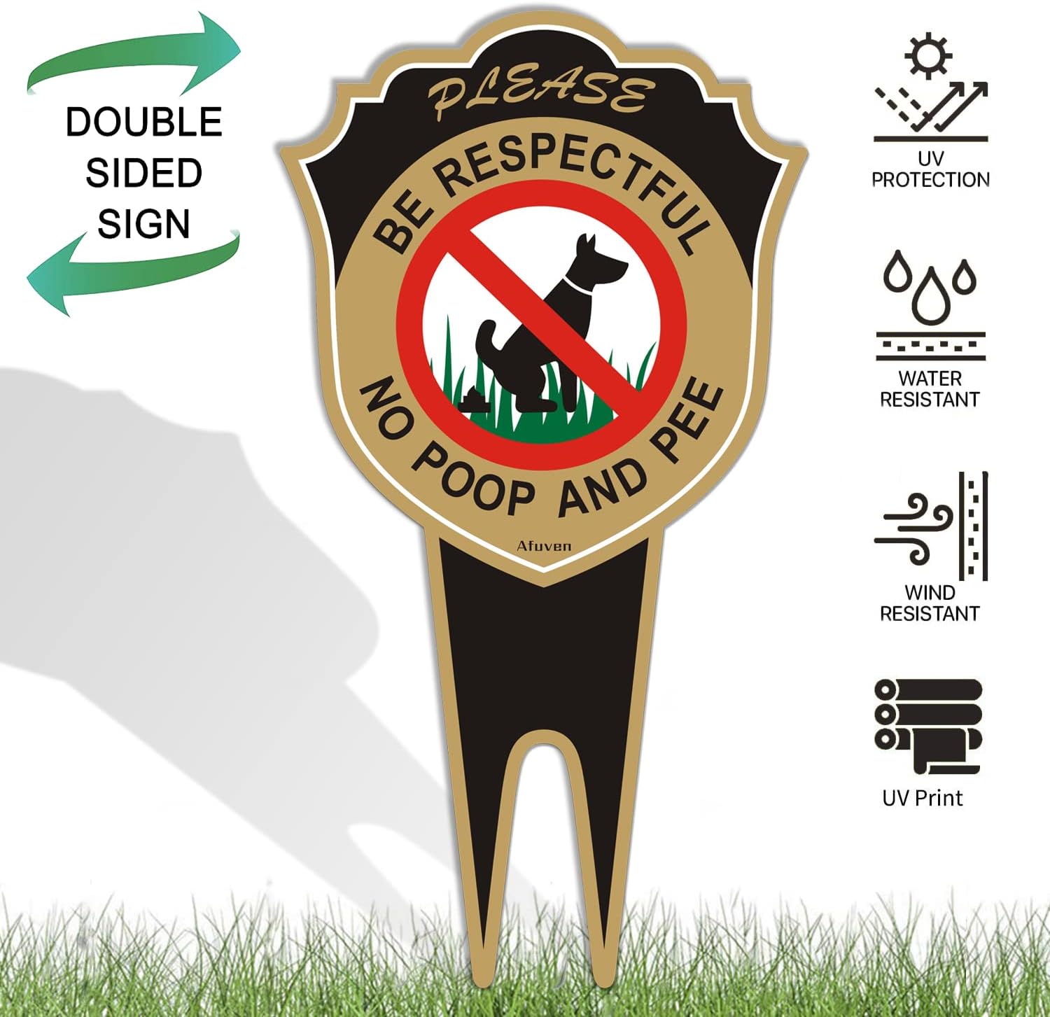 No Peeing No Pooping Dog Sign Double Sided Metal No Dog Poop Sign for Yard with Stake 12"x6" Please Be Respectful Stop Dogs from Pooping Peeing On Your Lawn Yard Sign Protect Your Property small 2 Pack