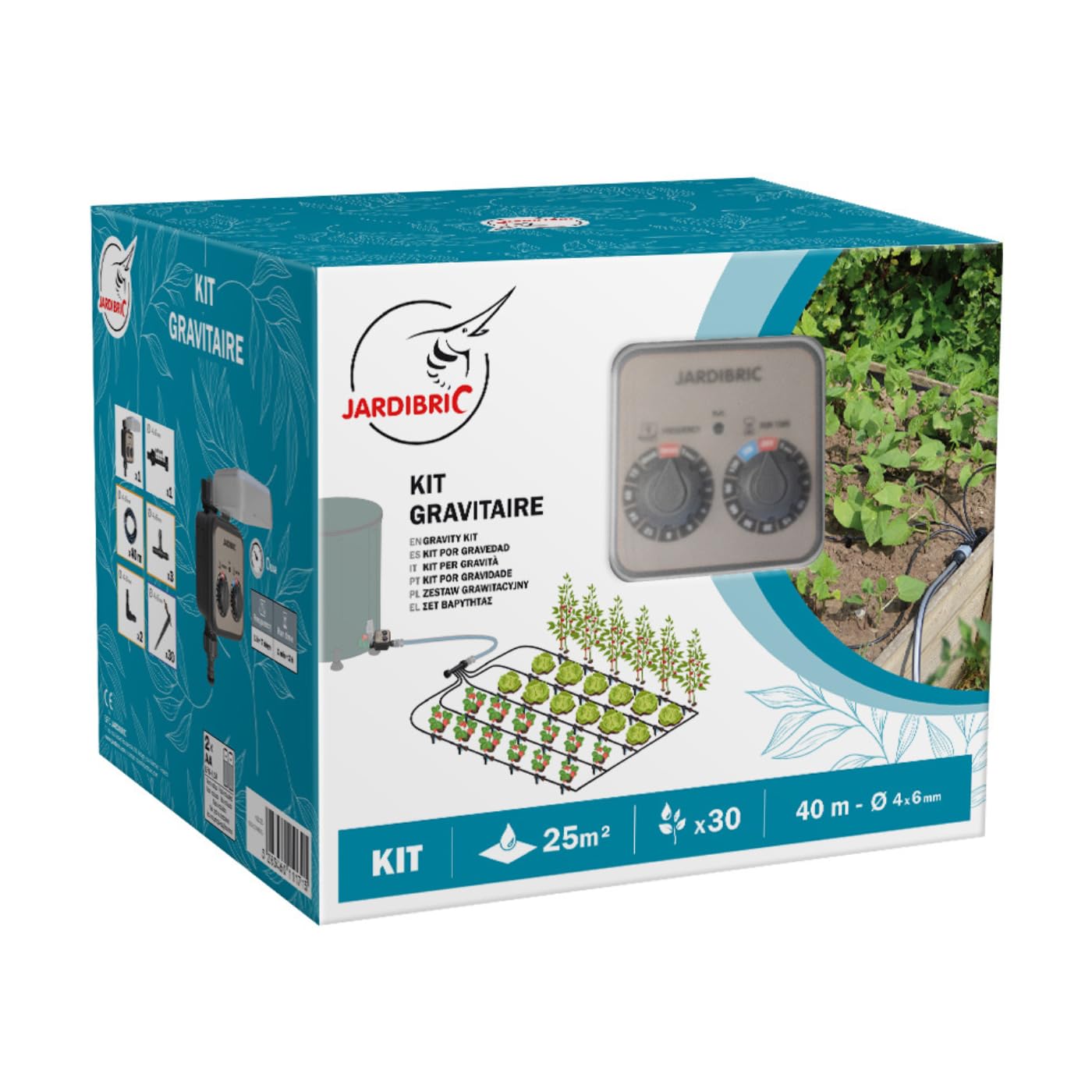 Jardibric - Kit Goutte à Goutte 25 m² Sans Pression 0 Bar - Programmateur - 40 m Tuyau 6 mm - 30 Goutteurs Réglables