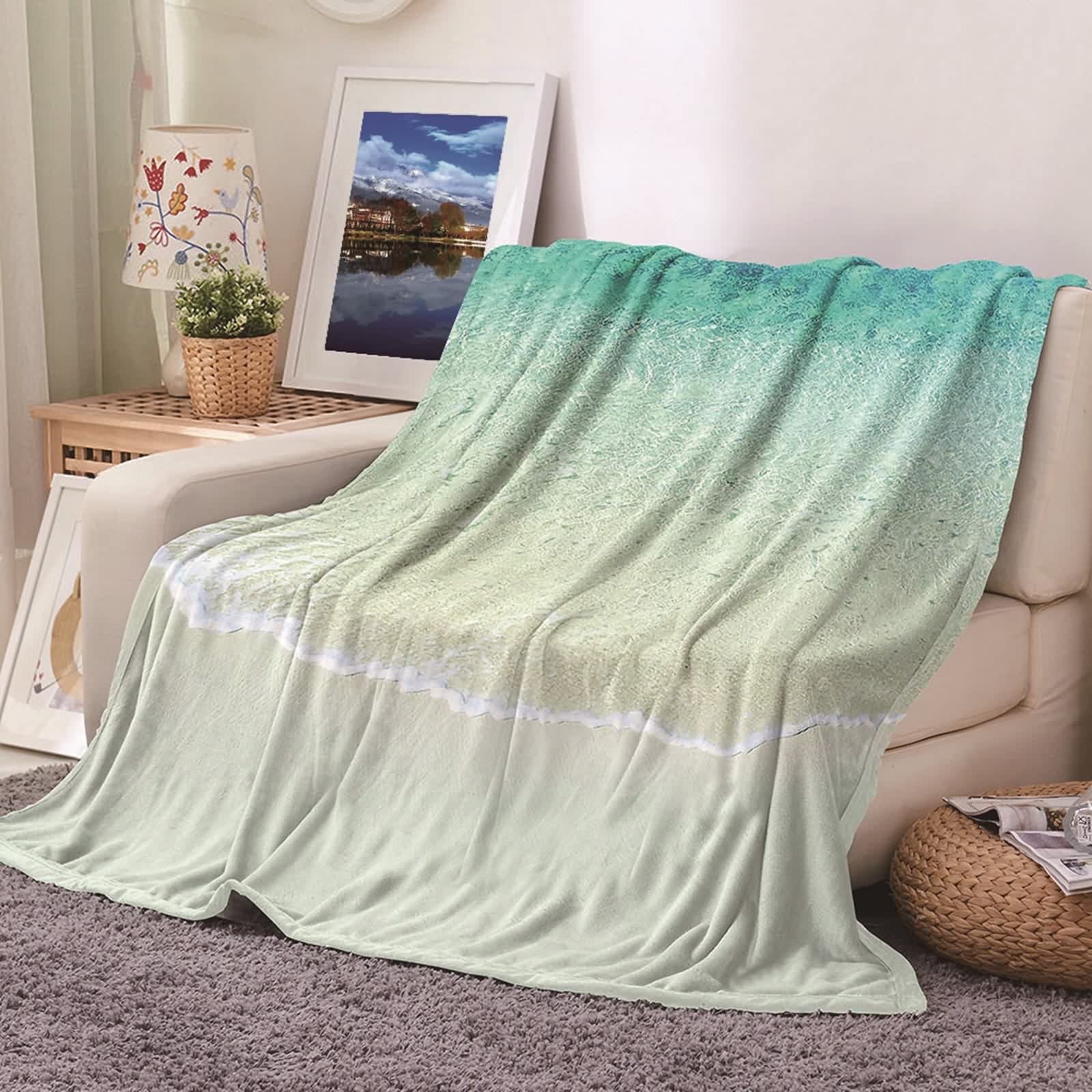 Couverture polaire flannel KnSam anti-froid, plaid canapé vert clair doux 100x150cm
