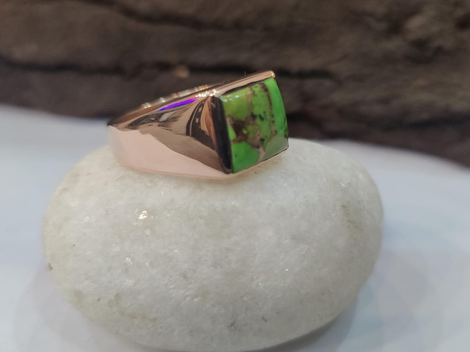 Green Copper Turquoise Ring, Mens Ring, Women Ring, 925 Solid Sterling Silver, Handmade Signet Ring, Turquoise Gemstone Ring, Summer Gift for Partner