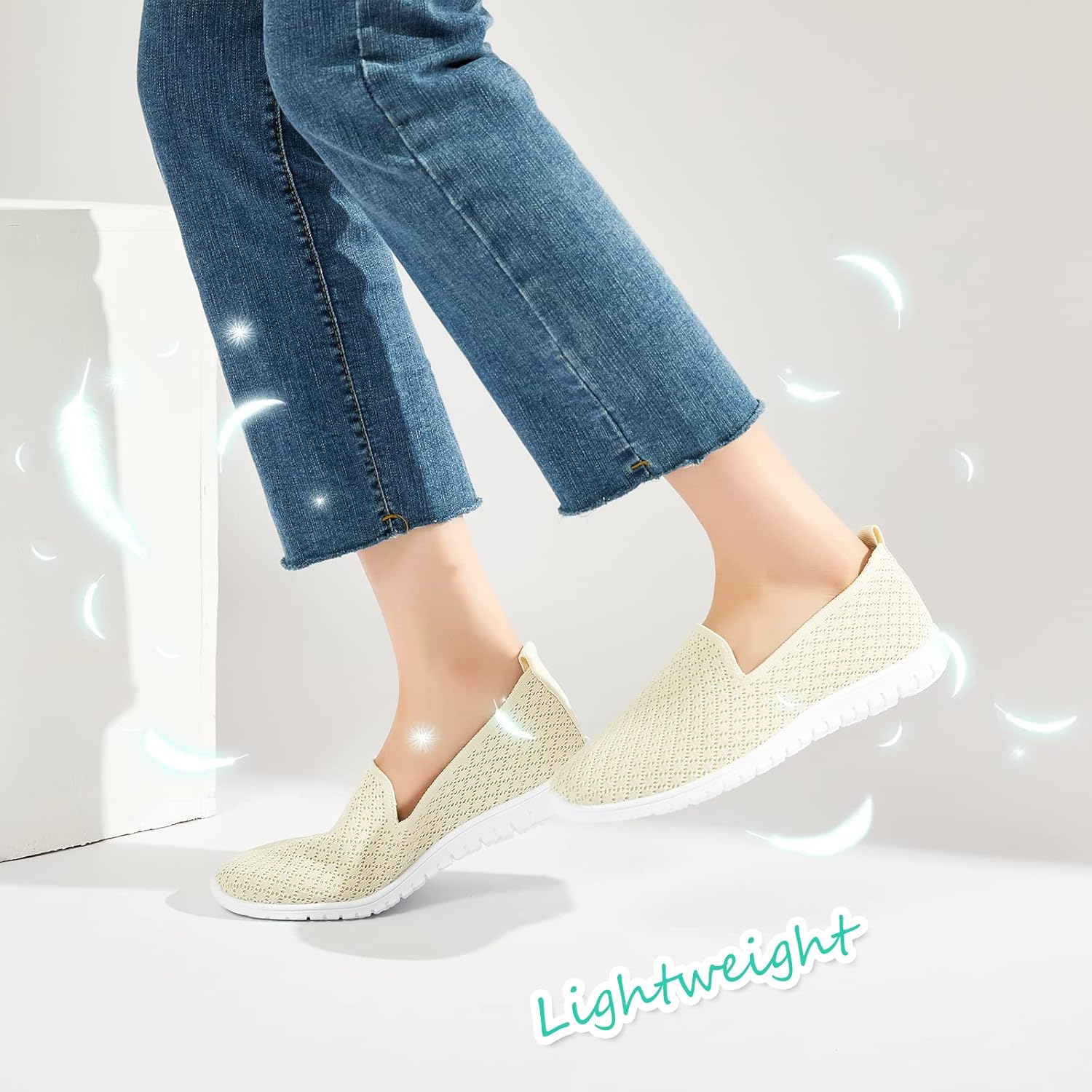 BABUDOG Women's Mesh Flats Shoes Breathable Slip on Shoes Casual Black and White Flats Comfortable Walking Shoes - Image 2