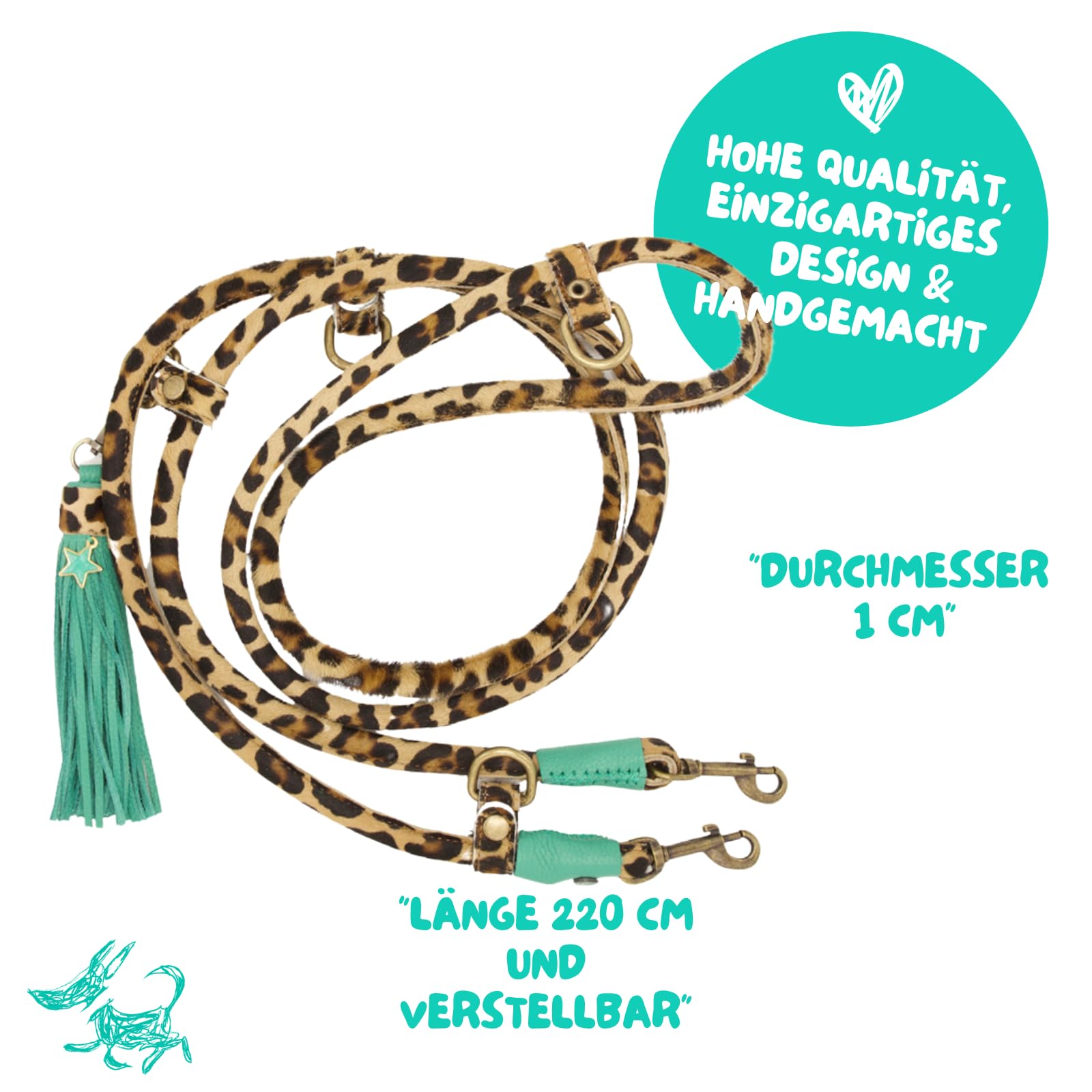 Dog with a Mission - Hundeleine S | Leine für Hunde mit Tierdruck | Robuste Führleine mit stabiler Karabinerhaken - 220 cm x 1 cm | Leder - Modisches und stilvolles Leopardenmuster