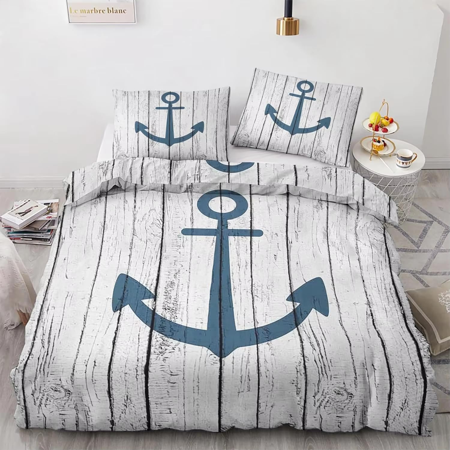 Parure de Lit 2 Personnes Marine pour une Chambre Adulte Ambiance Bord de Mer Cosy