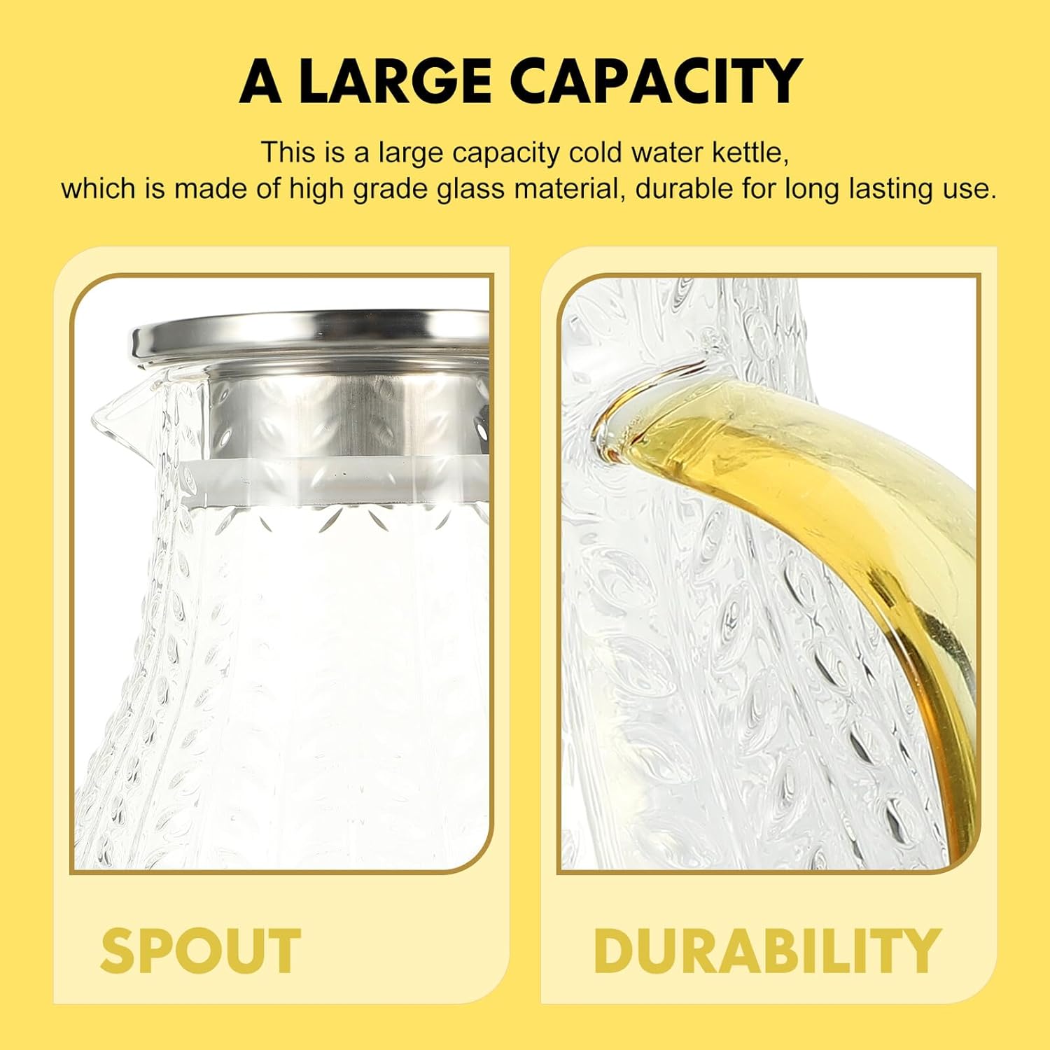 minkissy Glass Cold Water Pitcher 1500ml Large Capacity with Stainless Steel Lid, Leak-proof Beverage Jug for Household Use, Refrigerator Water Container for Iced Drinks and Juice