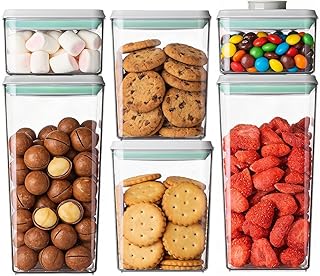 Airtight Food Storage Containers Set with One-Touch Lid, 6-Piece Multi-Size Set (0.6, 1.3, 1.9Qt)*2 Stackable Durable PET for Flour, Cereal, Snacks & Complete Pantry Organization