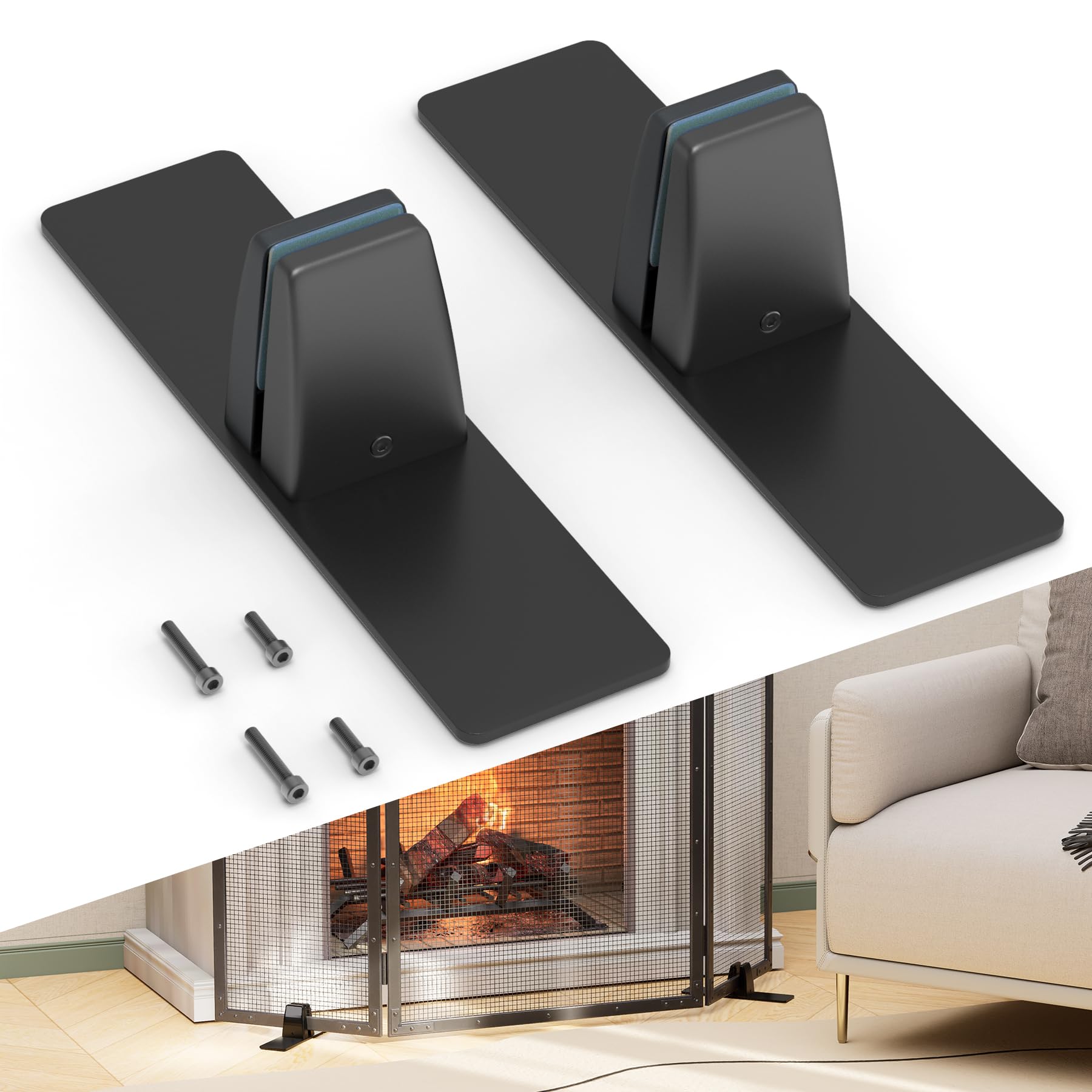 Flehomo Kaminständer, Stahlhalterungen für Kamin-Glas-Bildschirm, verstellbare Kaminschutzfüße, kompatibel mit 0,6 cm - 1,27 cm dickem Glas oder 1,9 cm - 2,5 cm (3/4 Zoll) - 2,5 cm (3/4 Zoll) - 2,5 cm