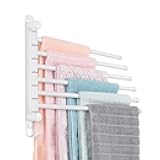 SCDGRW 6-Arm Stainless Steel Swivel Towel Rack with Hook: Wall-Mounted, Rustproof Space-Saver for Bathroom & Kitchen-180° Rotation, 14kg Capacity(White)