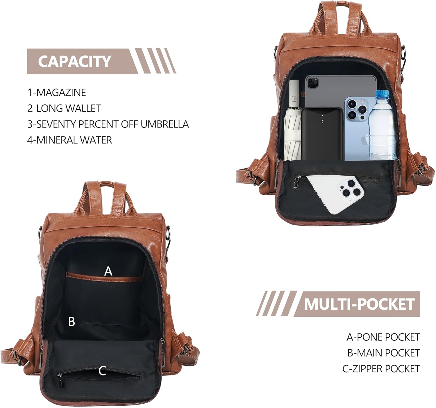 Women Backpack Purse PU Leather Anti-theft Casual Shoulder Bag Fashion Ladies Satchel Bags - Image 7