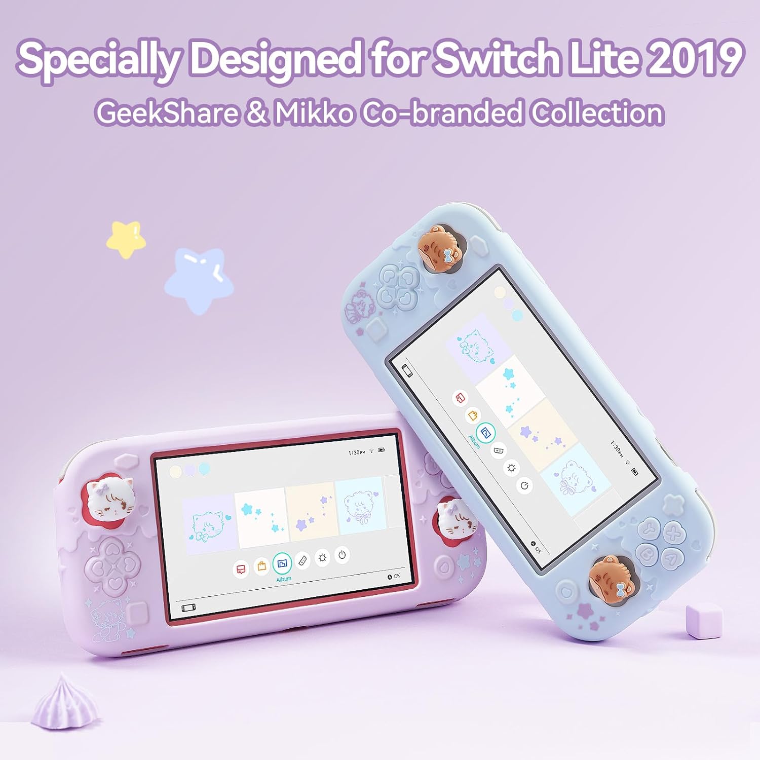 GeekShare Silicone Protective Shell Compatible with Switch Lite, Sweet Soft Ice Cream Cover Case for Switch Lite with 2 Thumb Grip Caps - Mikko (Blue) - Image 5