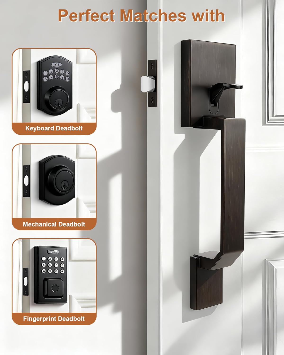 Probrico Matte Oil-Rubbed Bronze Front Door Handle,Exterior Handleset with Reversible Handle Lever,Square Entry Front Door Handle No Lock,Lower Half Handleset for Left and Right Door