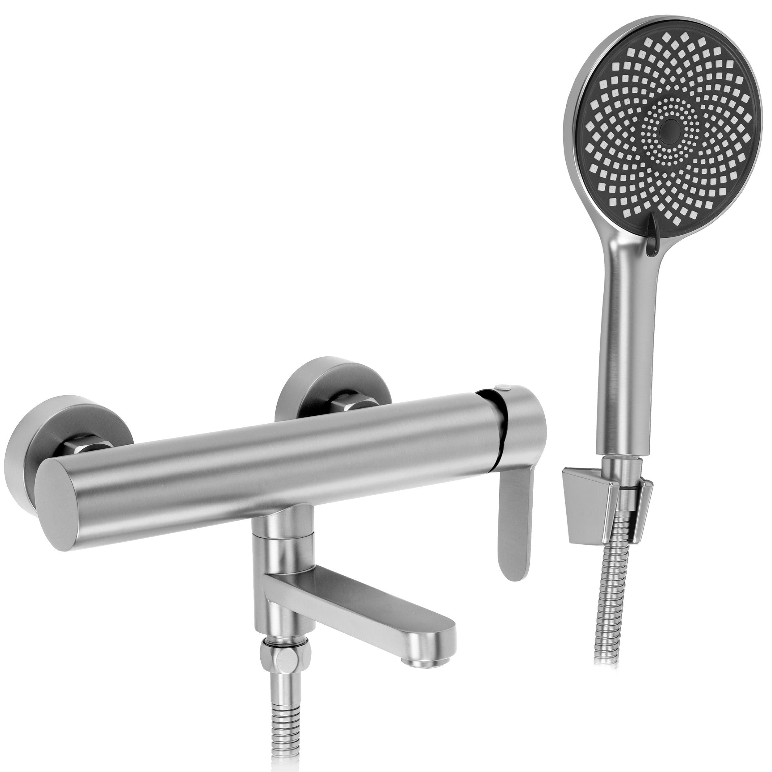Mitigeur de baignoire Arcos en acier inoxydable et ABS nickel brossé 15x20x20 cm