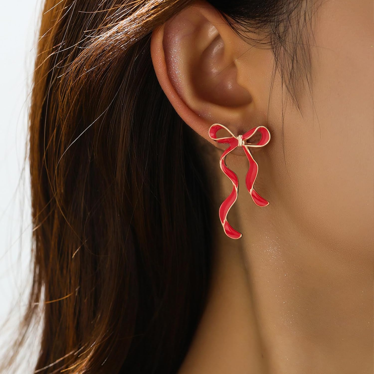 Valentines Earrings Bow Earrings for Women Pink Bow Ribbon Holiday Earring Valentines Jewelry Accessories for Women - Image 3