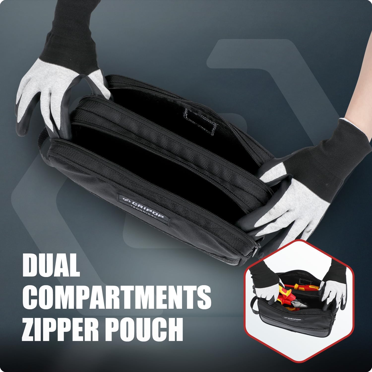 Zipper Tool Pouch Bag, 12 x 7-Inch Dual Compartments Heavy-Duty Small Tool Bag, Multipurpose Tools Storage Organizer for Tools and Crafts