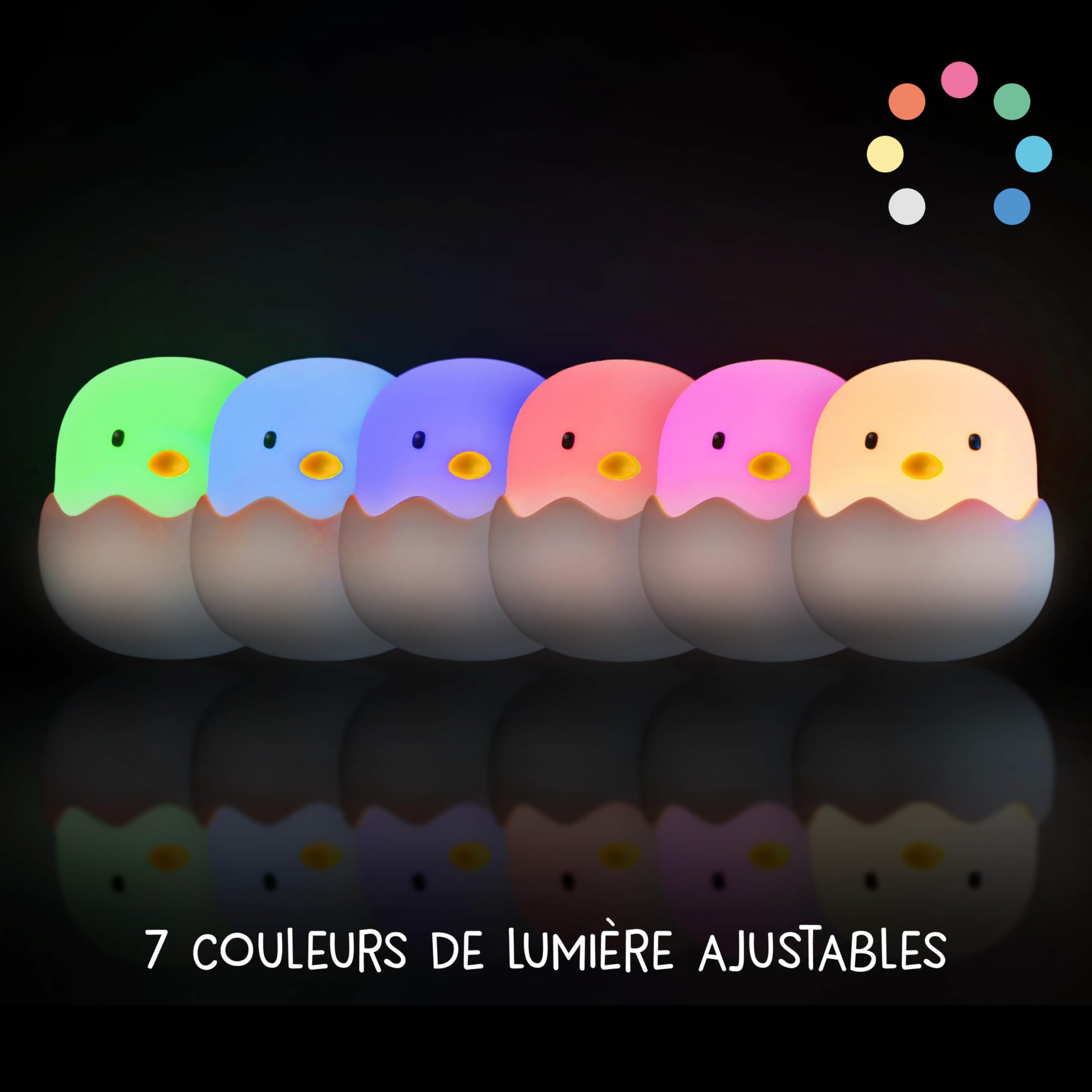 MegaLight Veilleuse LED pour enfants | Veilleuse bébé sans petits éléments ingérables | Lampe d'allaitement tactile à intensité variable | Lampe de nuit rechargeable par USB | Eggy Egg