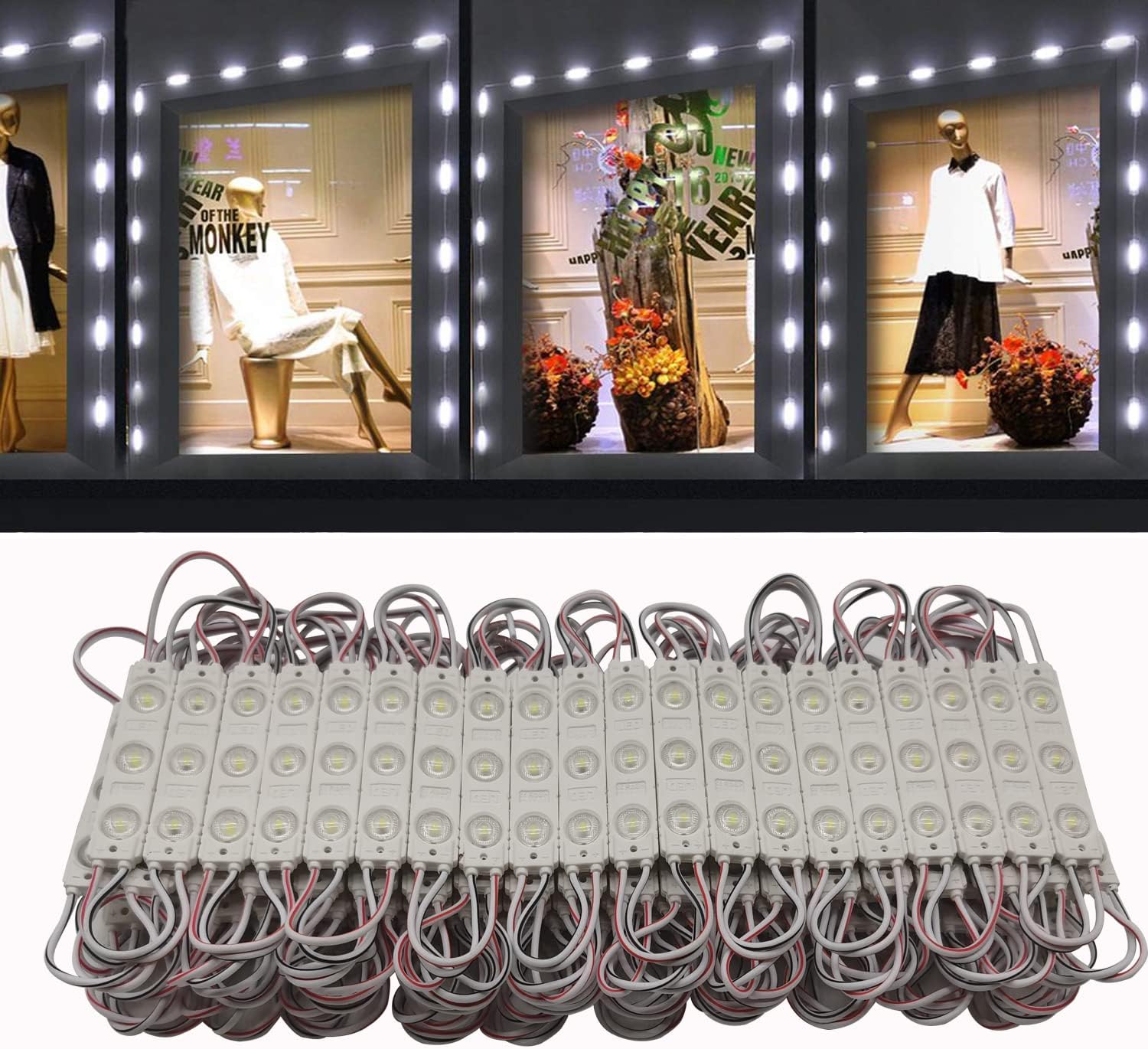 Storefront Light 100PCS LED Module for Signs White 6500K 1.2W 12V DC 2835 SMD 3 LED Window Light Waterproof for Letter Advertising Sign Decor(White Light,Power Supply NOT Included)