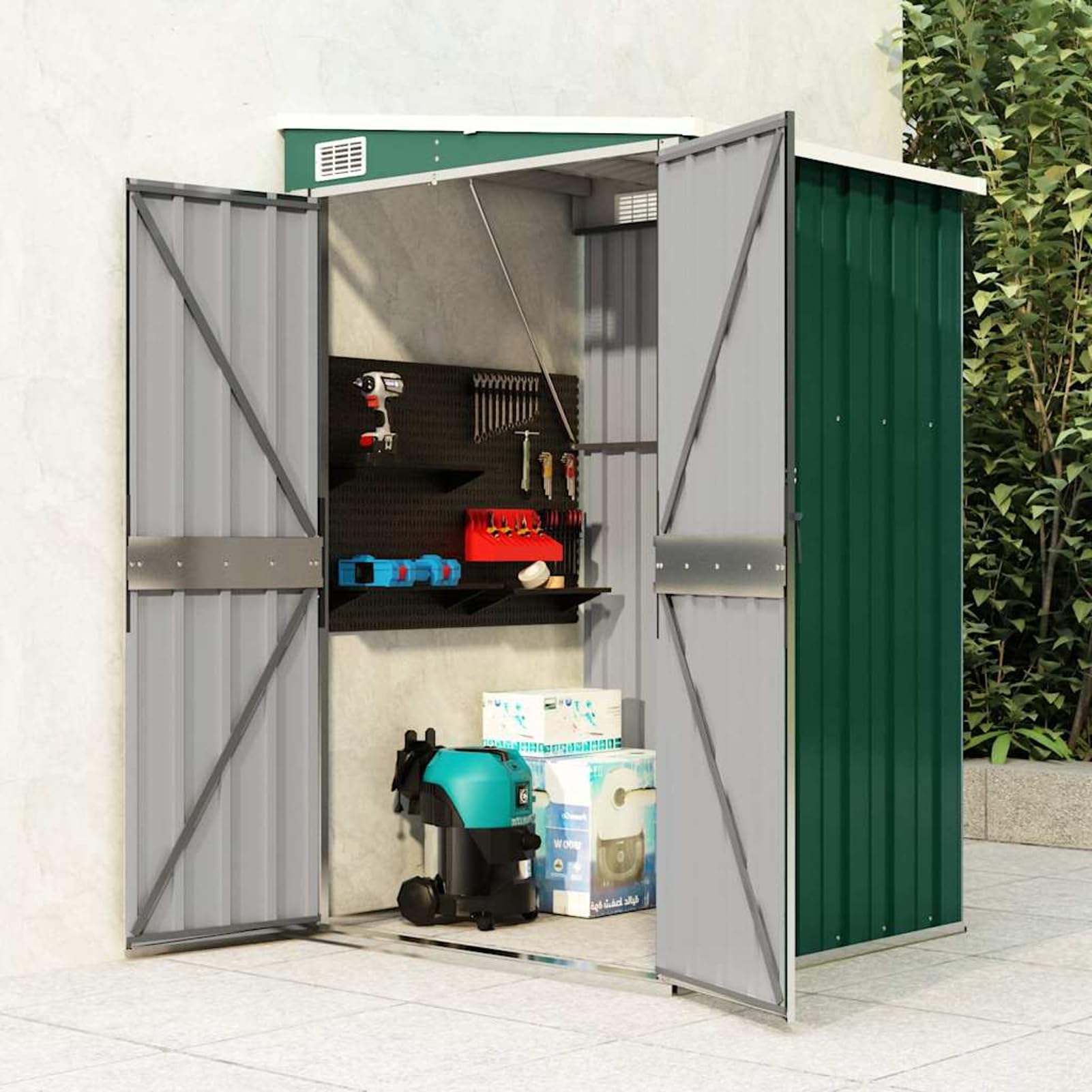 Gecheer Wall-Mounted Garden Shed - Green, Galvanized Steel, Easy Access, Lockable, Snow-Proof 316217
