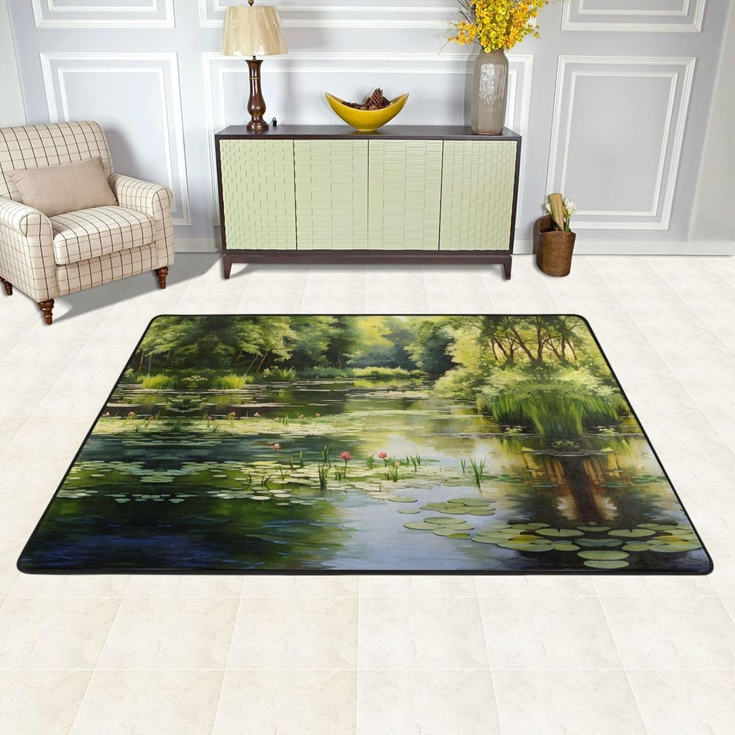 Water Lilies in The Pond Printed Anti-Slip Floor mat Carpet Rug 36"x24" for Living Room Office Coffee Table Bed Balcony