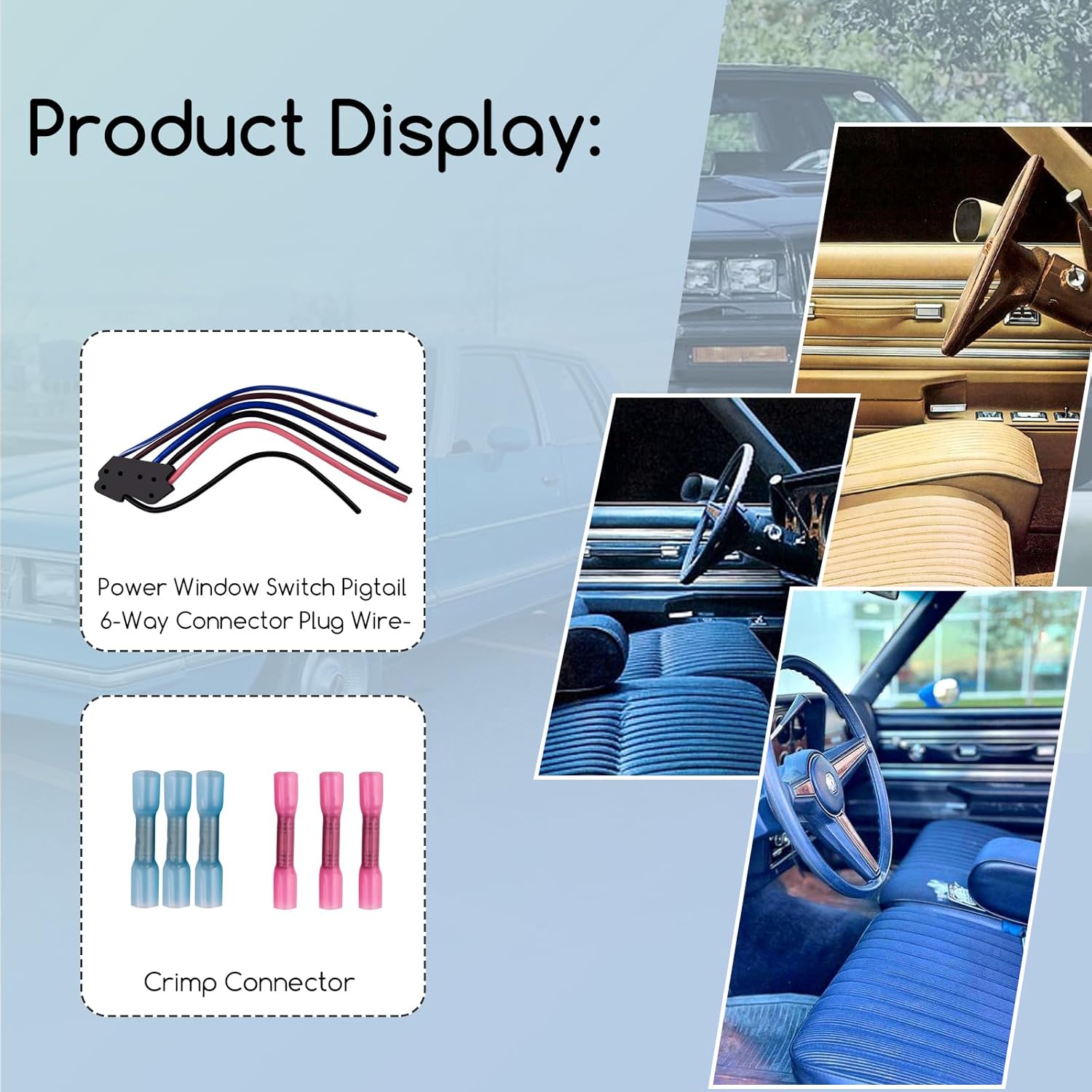 Power Window Switch Pigtail 6-Way Connector Plug Wire Fits for 1980's GM,for 1982-1987 Buick Regal,1982-1986 Chevrolet C10 C30 K10,Fit Driver Door or Center Console,for Dual Switch(6-Way)