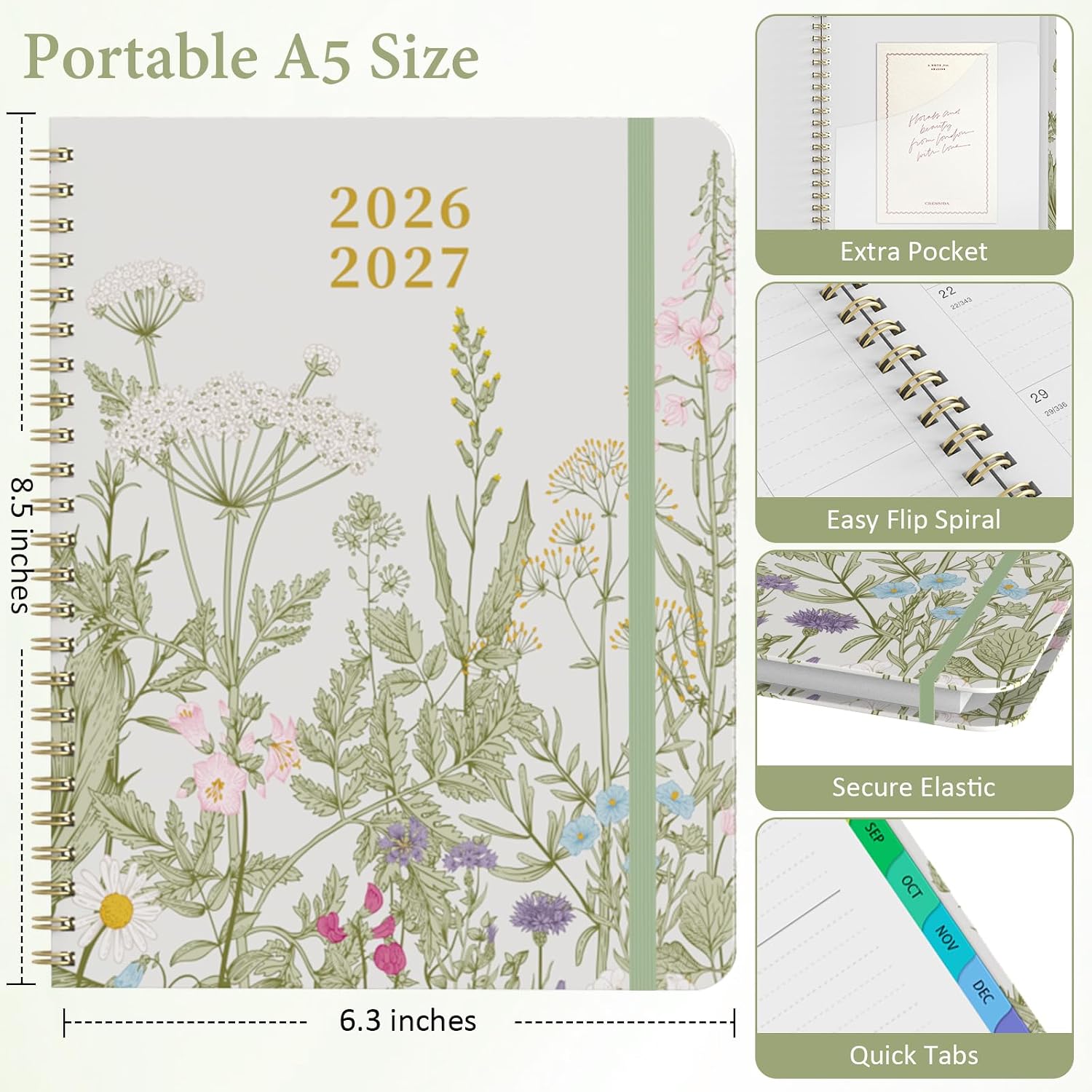 Academic Planner 2026-2027, Weekly and Monthly Calendar Planner July 2026 - June 2027, Floral Hardcover Planner with Tabs, A5 (6.3" x 8.5") Student Teacher Agenda Book, School & Office Supplies (Garden Flowers) image 5