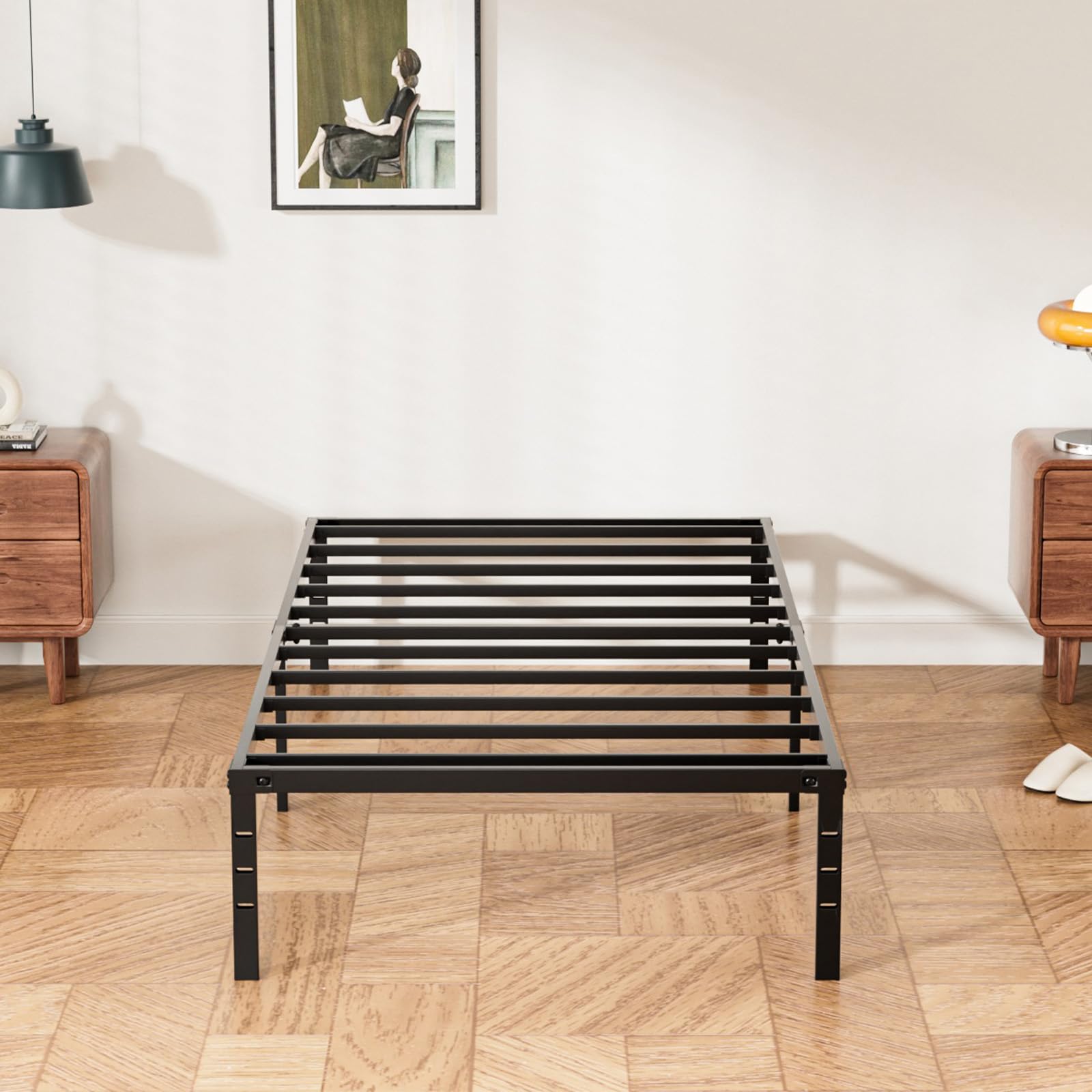 RRG 18 Inch Twin Bed Frames Single Bed Heavy Duty Metal Platform with Tool Free Setup Easy Assembly