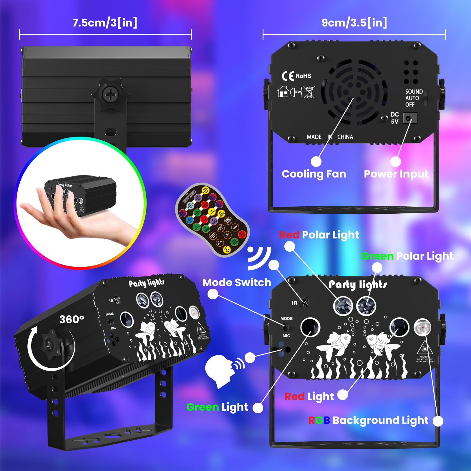 Podiumverlichting 60 Patroon Sound Activated Disco Ball Party Lights Stroboscoop 18W RGB LED Verlichting for Kerst Thuis KTV Wedding show