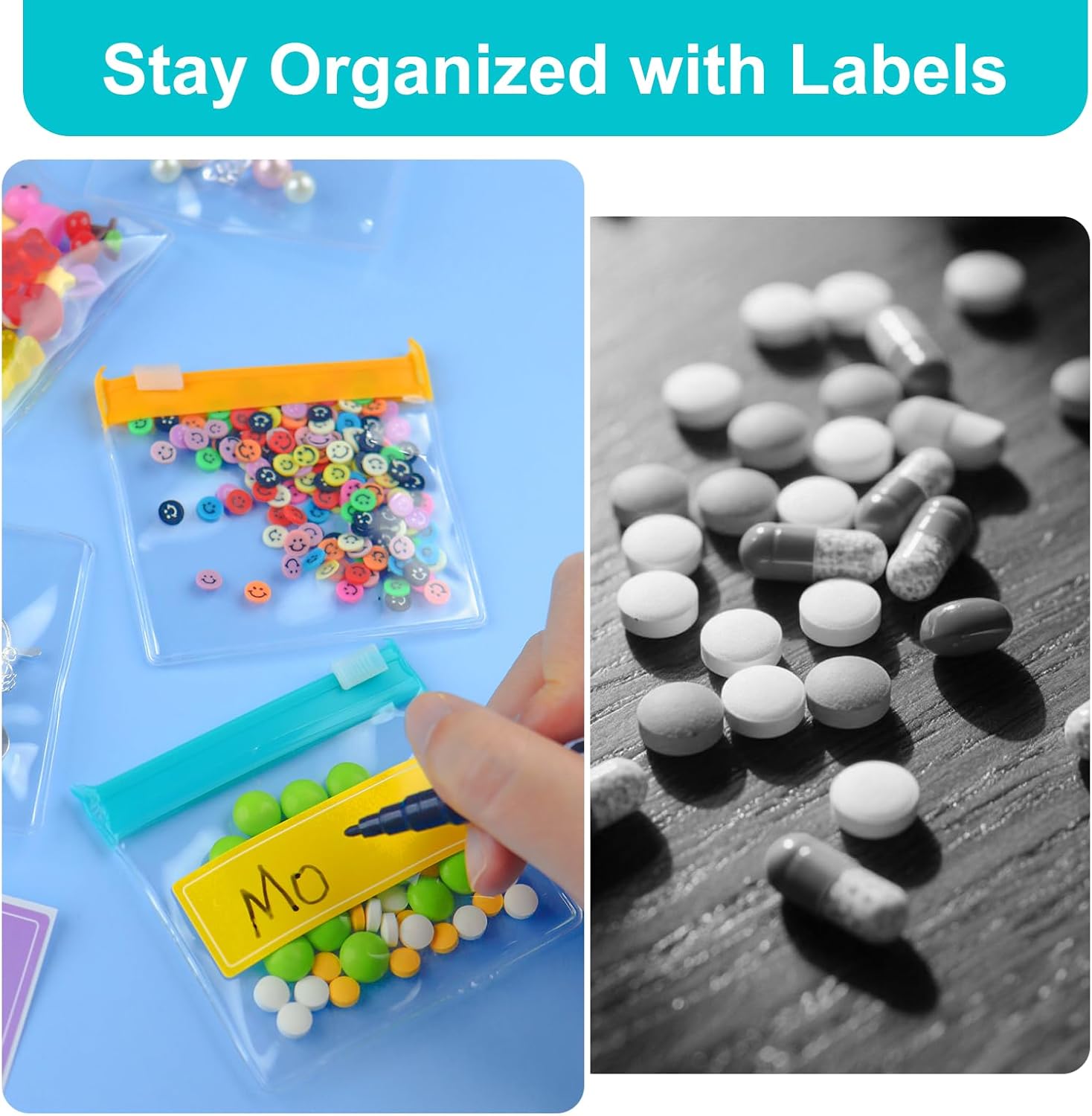 135 Pcs 9 Colors Reusable Pill Pouch Bags, Zippered Translucent Medicine Organizer, Travel Pill Organizer with Labels Slide Lock, Small Plastic Bags for Accessories, Jewelry etc.