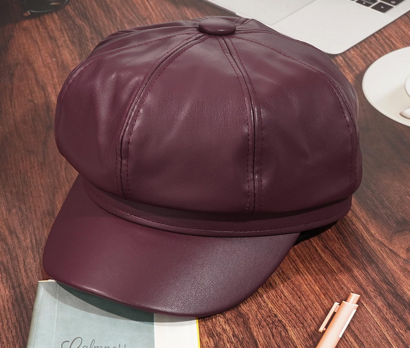Leather Newsboy Cap for Women Vintage 8 Panel Baker Hat Gatsby Beret Style Hat for Casual Dressy Outfits