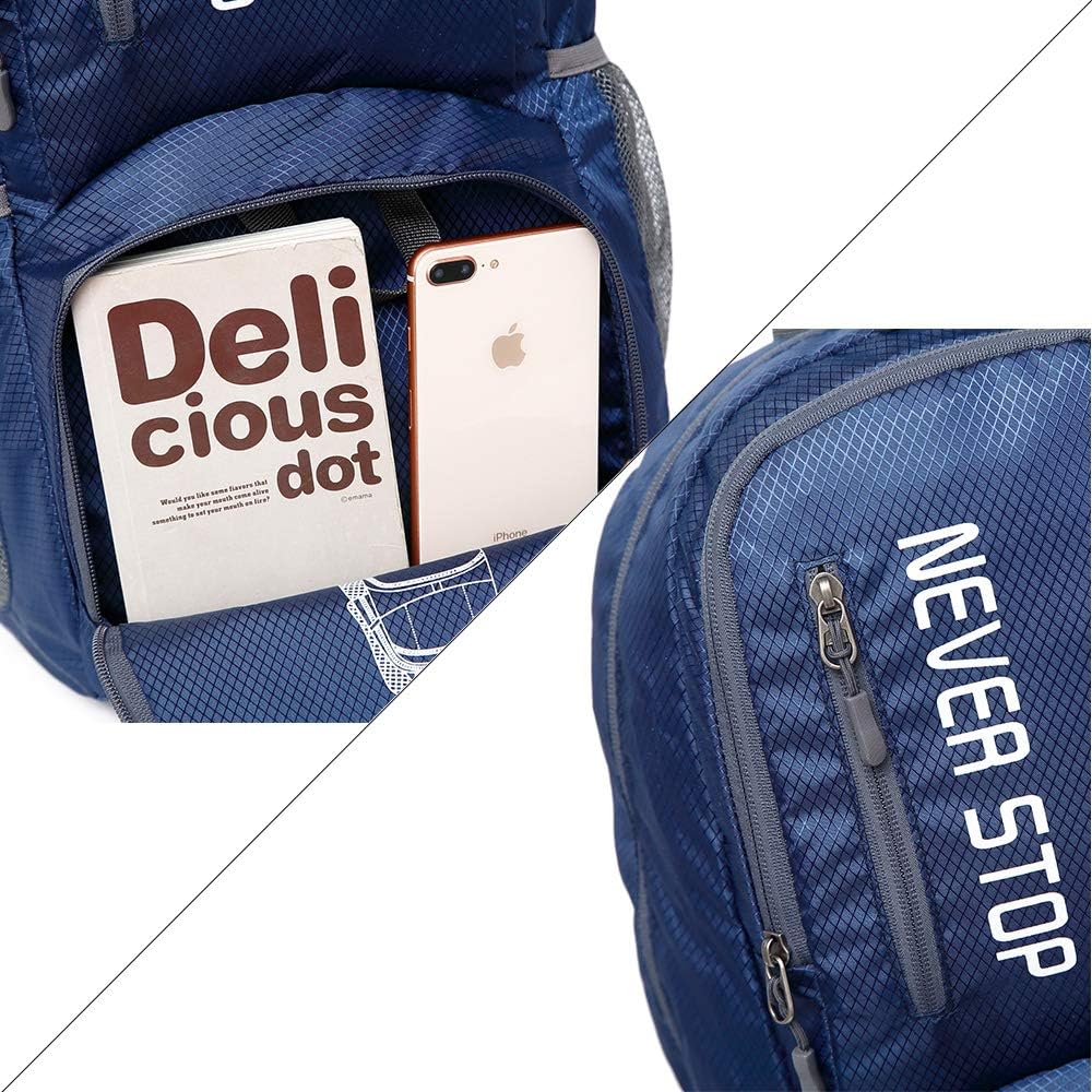 30L Polyester Outdoor Camping Hiking Travel Backpack Foldable Lightweight Portable Travel Duffel Luggage Bag Royal Blue